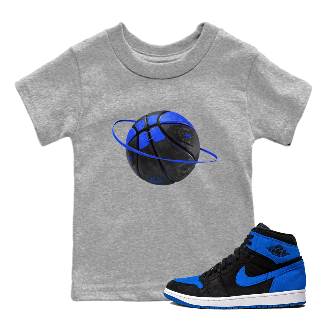 Air Jordan 1 Royal Reimagined shirt to match jordans Basketball Planet sneaker tees AJ1 OG HIGH Royal Reimagined Drip Gear Zone Kids Baby Toddler sneaker shirts Heather Grey 1 T-Shirt