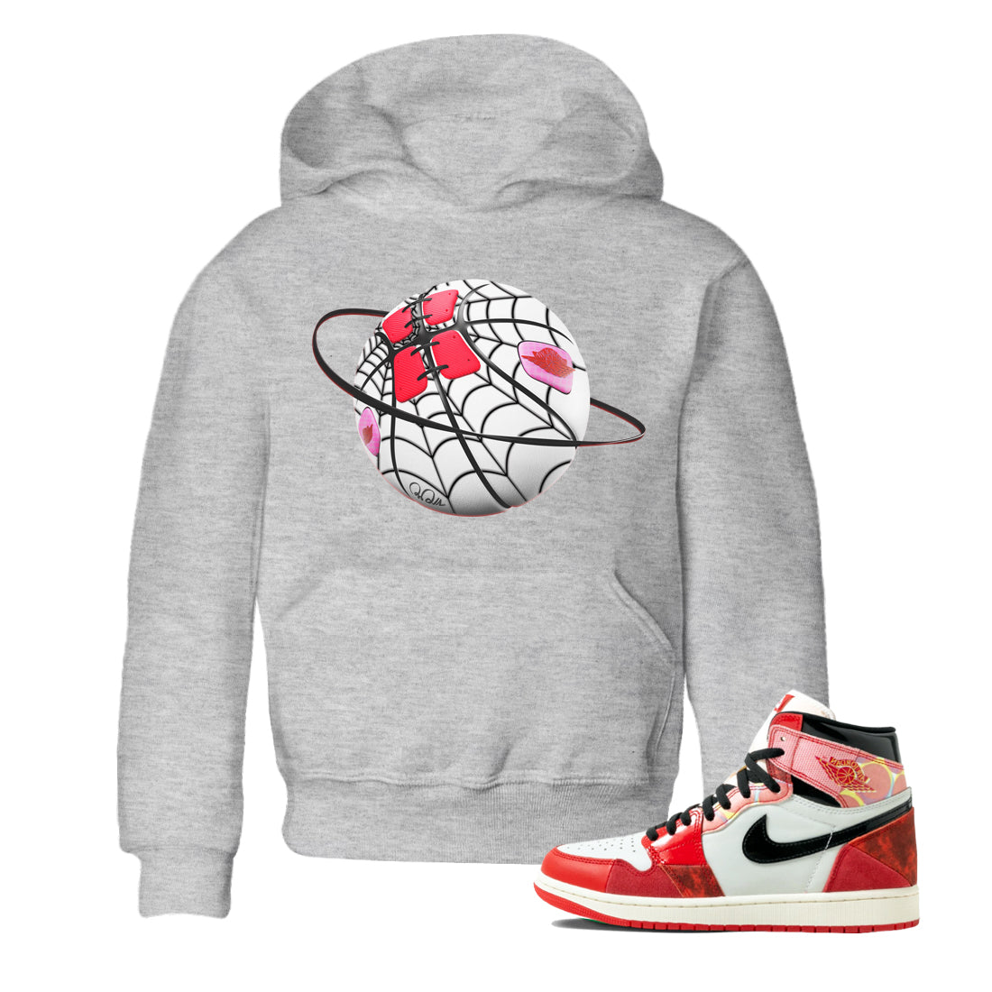 Air Jordan 1 Spider Man Sneaker Match Tees Basketball Planet Sneaker Release Tees AJ1 Spider Man Sneaker Release Tees Kids Shirts Heather Grey 1