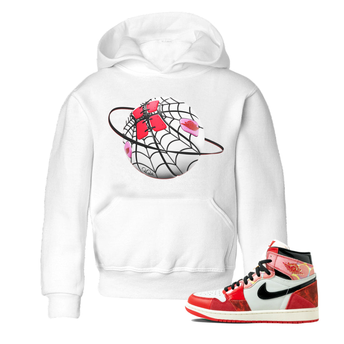 Air Jordan 1 Spider Man Sneaker Match Tees Basketball Planet Sneaker Release Tees AJ1 Spider Man Sneaker Release Tees Kids Shirts White 1