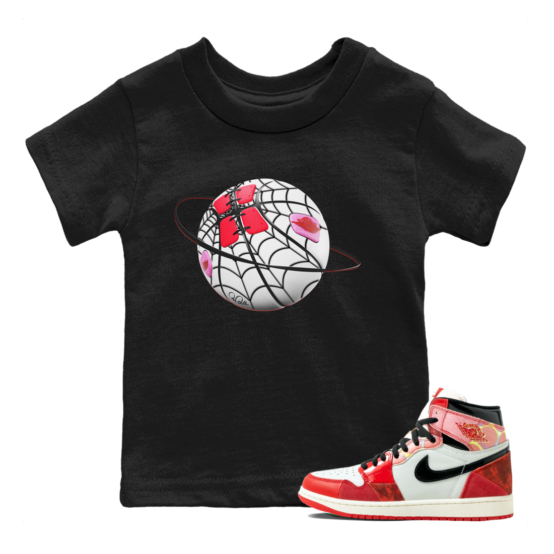 Air Jordan 1 Spider Man Sneaker Match Tees Basketball Planet Sneaker Release Tees AJ1 Spider Man Sneaker Release Tees Kids Shirts Black 1