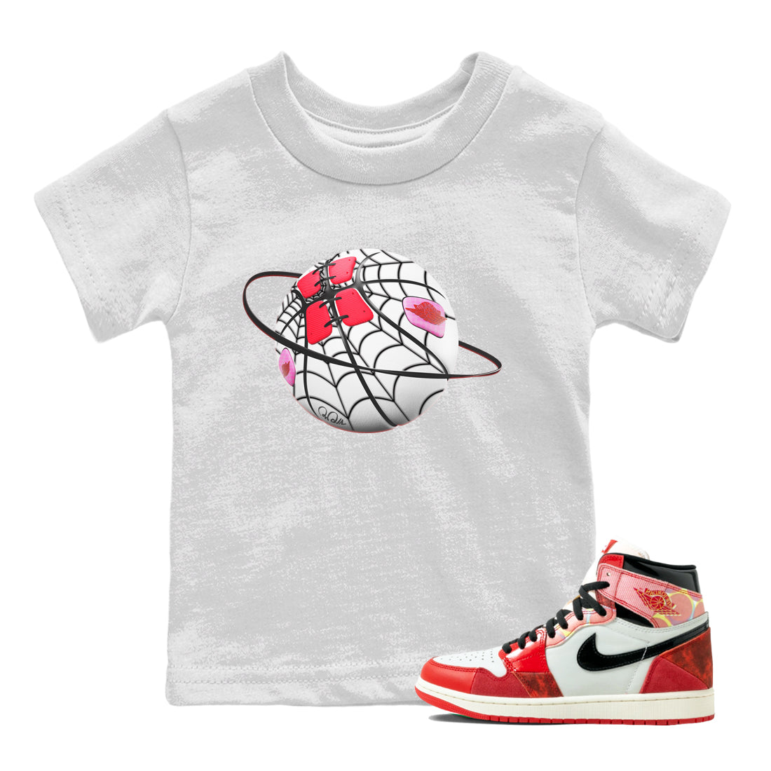 Air Jordan 1 Spider Man Sneaker Match Tees Basketball Planet Sneaker Release Tees AJ1 Spider Man Sneaker Release Tees Kids Shirts White 1