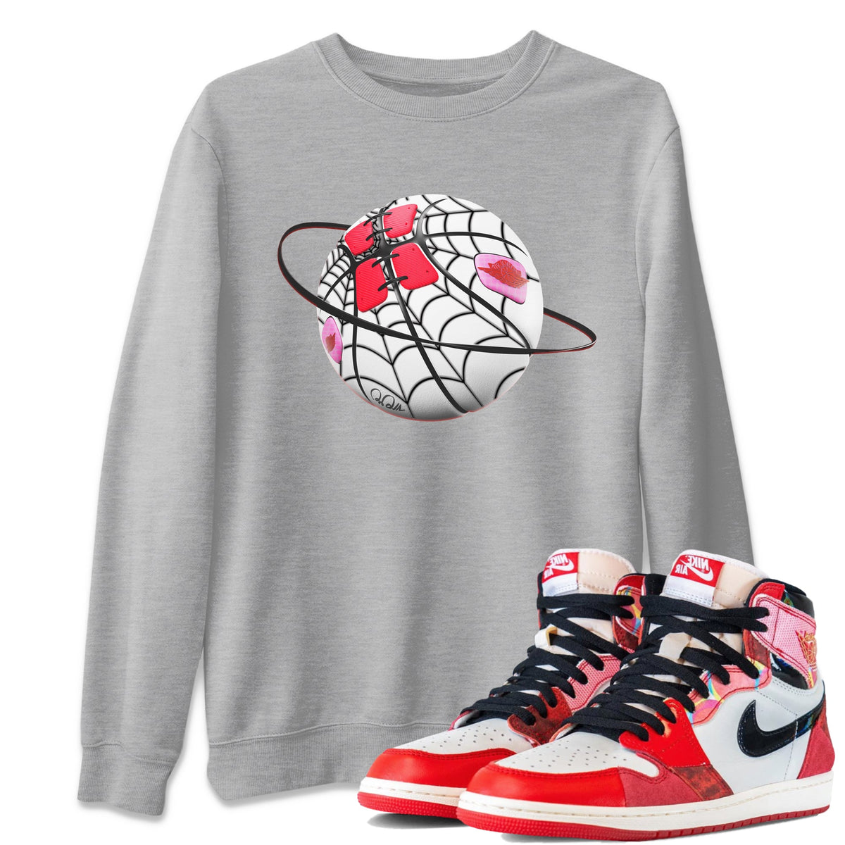 Air Jordan 1 Spider Man Sneaker Match Tees Basketball Planet Sneaker Release Tees AJ1 Spider Man Sneaker Release Tees Unisex Shirts Heather Grey 1