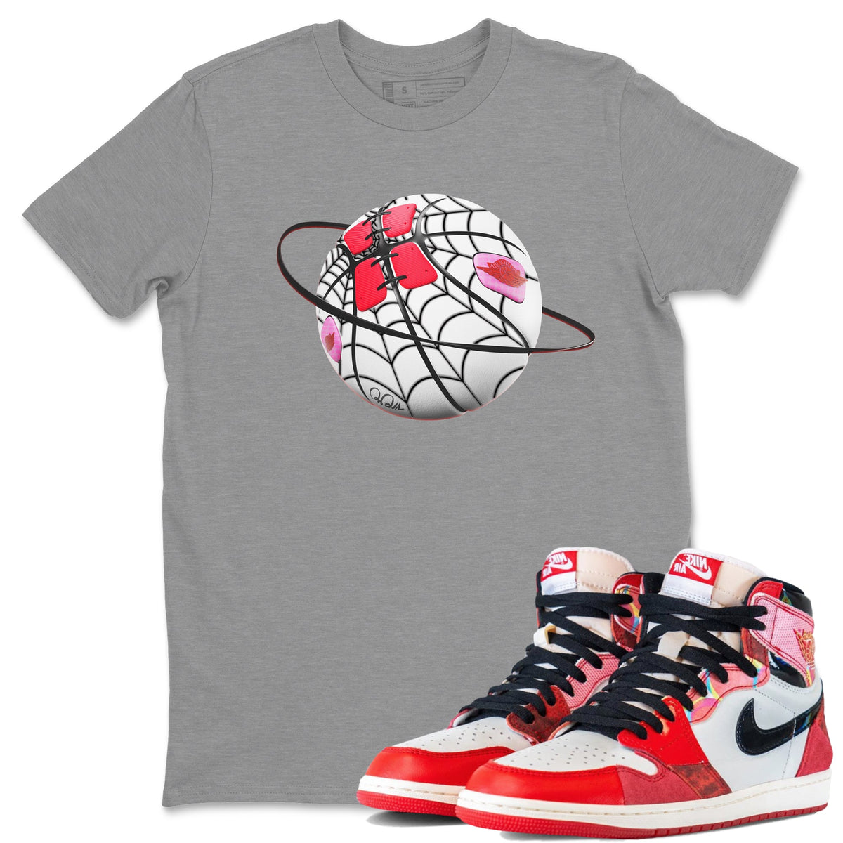 Air Jordan 1 Spider Man Sneaker Match Tees Basketball Planet Sneaker Release Tees AJ1 Spider Man Sneaker Release Tees Unisex Shirts Heather Grey 1