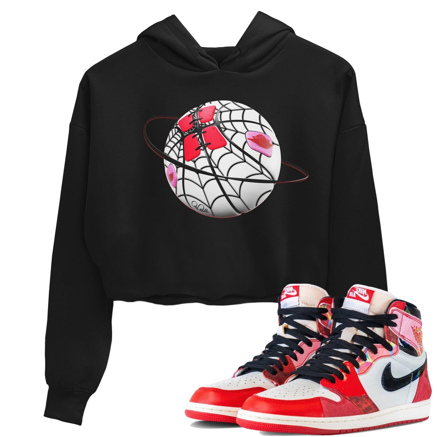 Air Jordan 1 Spider Man Sneaker Match Tees Basketball Planet Sneaker Release Tees AJ1 Spider Man Sneaker Release Tees Women's Shirts Black 1