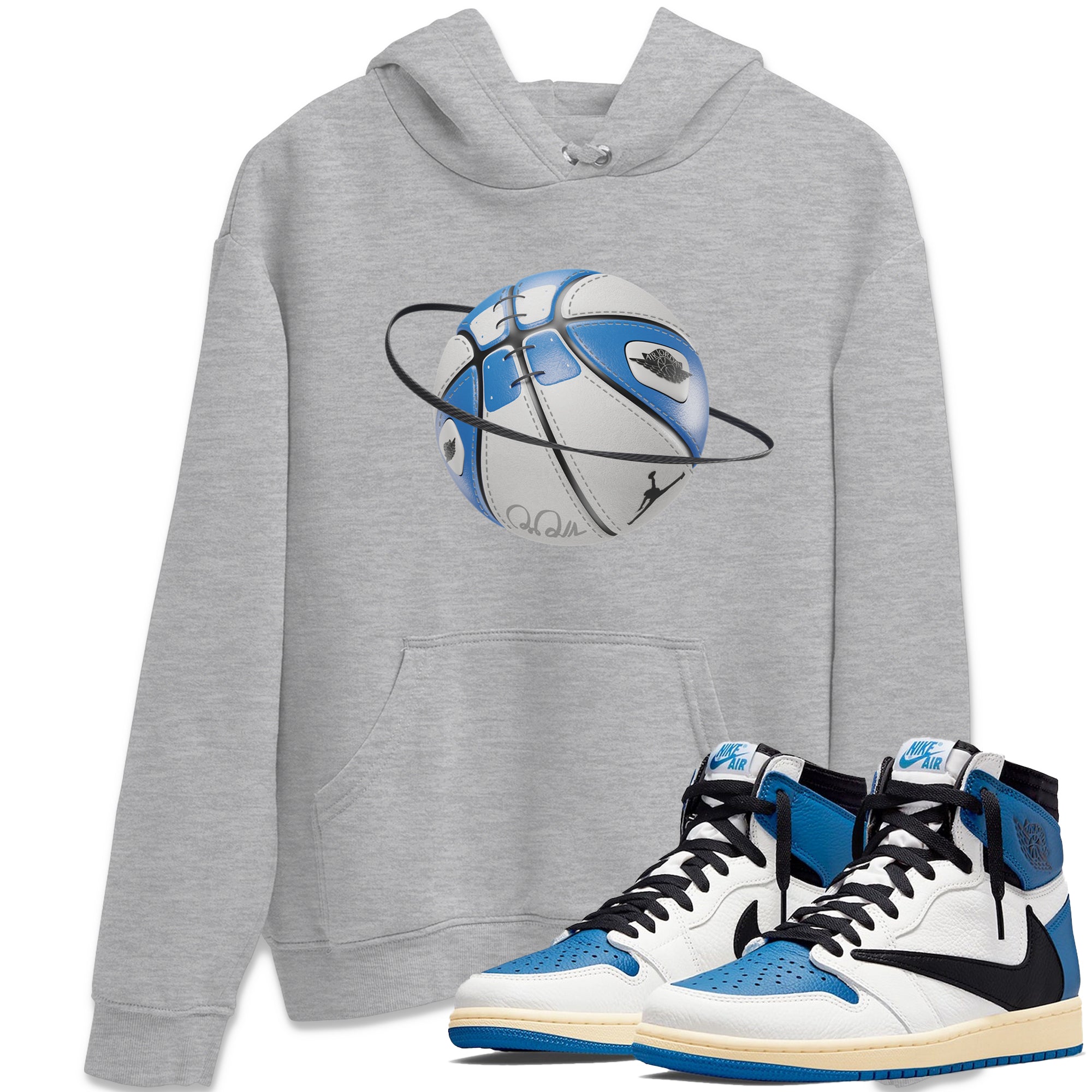 Air Jordan 1 Travis Scott Fragment Sneaker Match Tees Basketball Planet Streetwear Sneaker Shirt AJ1 OG High Travis Scott Fragment Sneaker Release Tees Unisex Shirts Heather Grey 1