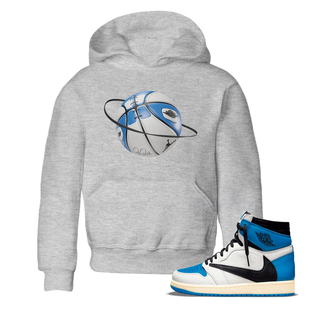 Air Jordan 1 Travis Scott Fragment Sneaker Match Tees Basketball Planet Streetwear Sneaker Shirt AJ1 OG High Travis Scott Fragment Sneaker Release Tees Kids Shirts Heather Grey 1