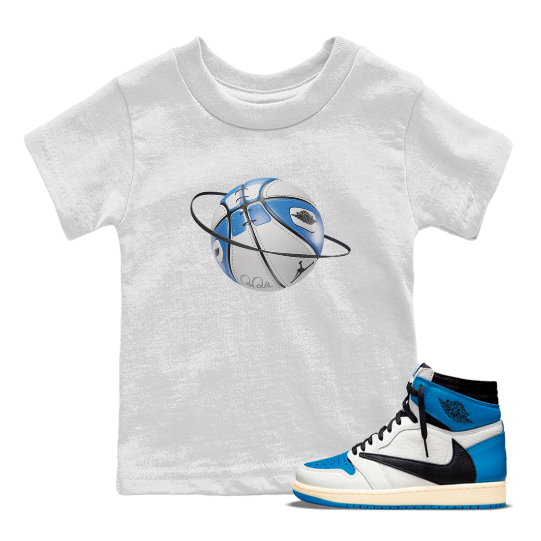 Air Jordan 1 Travis Scott Fragment Sneaker Match Tees Basketball Planet Streetwear Sneaker Shirt AJ1 OG High Travis Scott Fragment Sneaker Release Tees Kids Shirts White 1