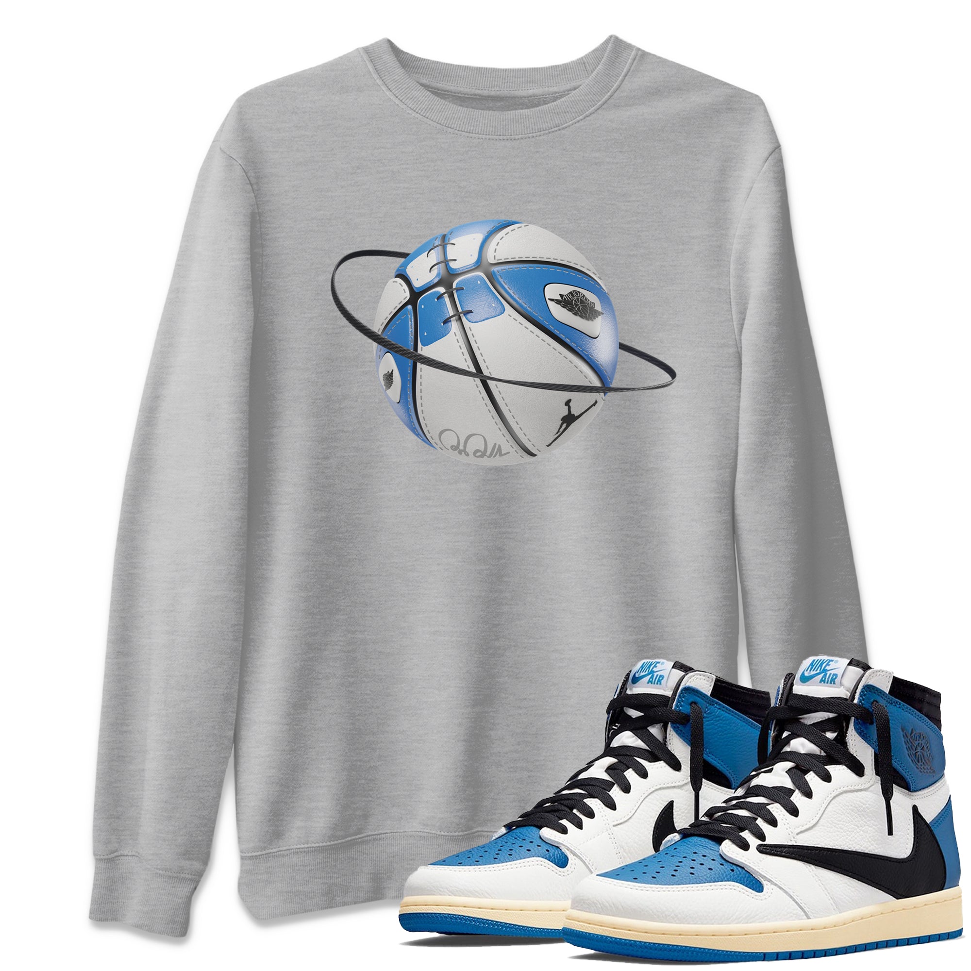 Air Jordan 1 Travis Scott Fragment Sneaker Match Tees Basketball Planet Streetwear Sneaker Shirt AJ1 OG High Travis Scott Fragment Sneaker Release Tees Unisex Shirts Heather Grey 1