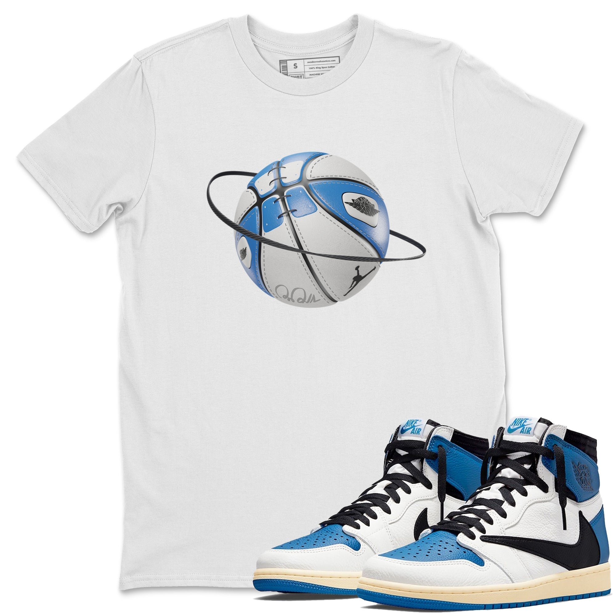 Air Jordan 1 Travis Scott Fragment Sneaker Match Tees Basketball Planet Streetwear Sneaker Shirt AJ1 OG High Travis Scott Fragment Sneaker Release Tees Unisex Shirts White 1
