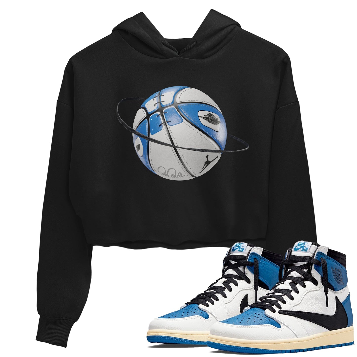 Air Jordan 1 Travis Scott Fragment Sneaker Match Tees Basketball Planet Streetwear Sneaker Shirt AJ1 OG High Travis Scott Fragment Sneaker Release Tees Women's Shirts Black 1