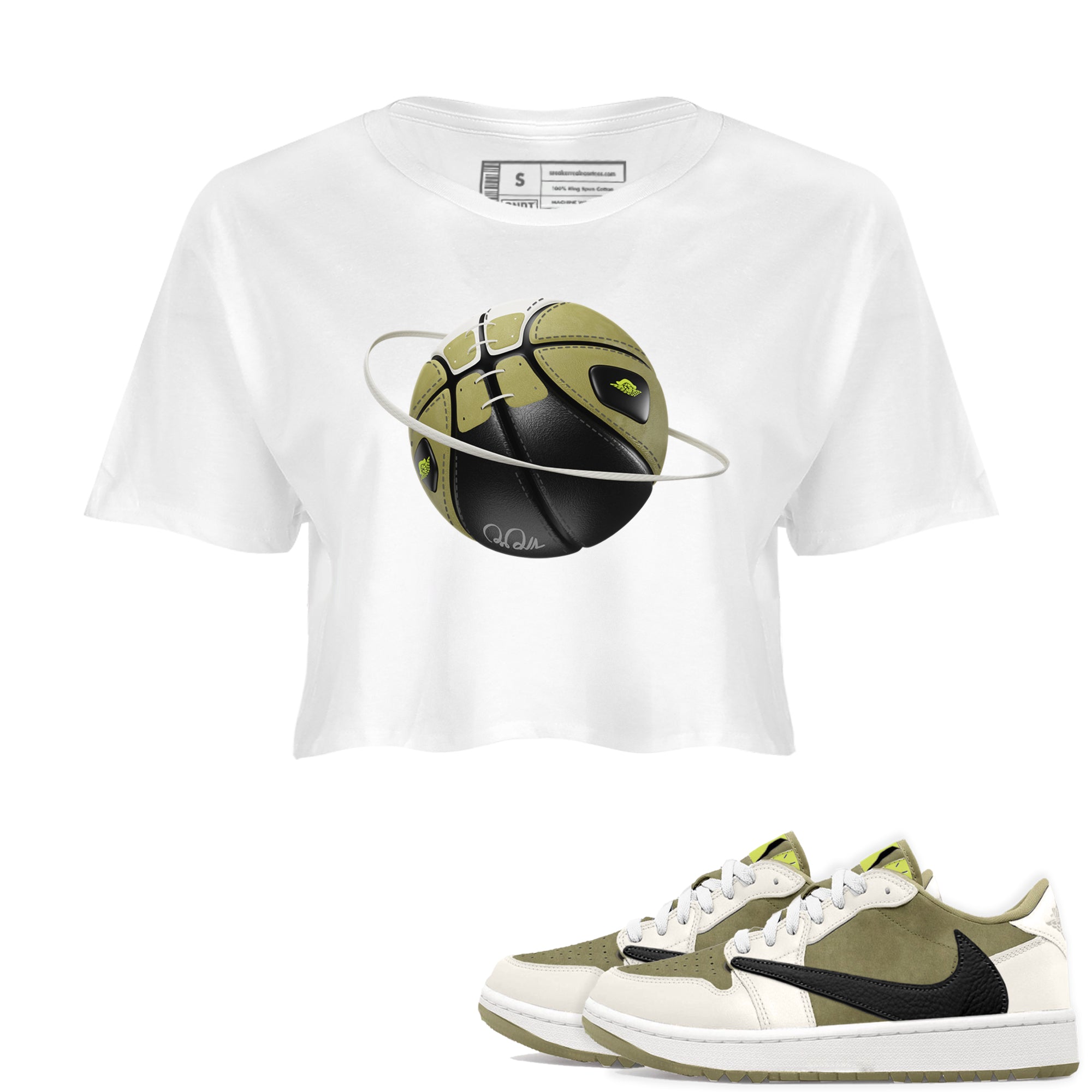 Air Jordan 1 Travis Scott Golf shirt to match jordans Basketball Planet Streetwear Sneaker Shirt AJ1 lowTravis Scott Golf Drip Gear Zone Sneaker Matching Clothing White 1 Crop T-Shirt