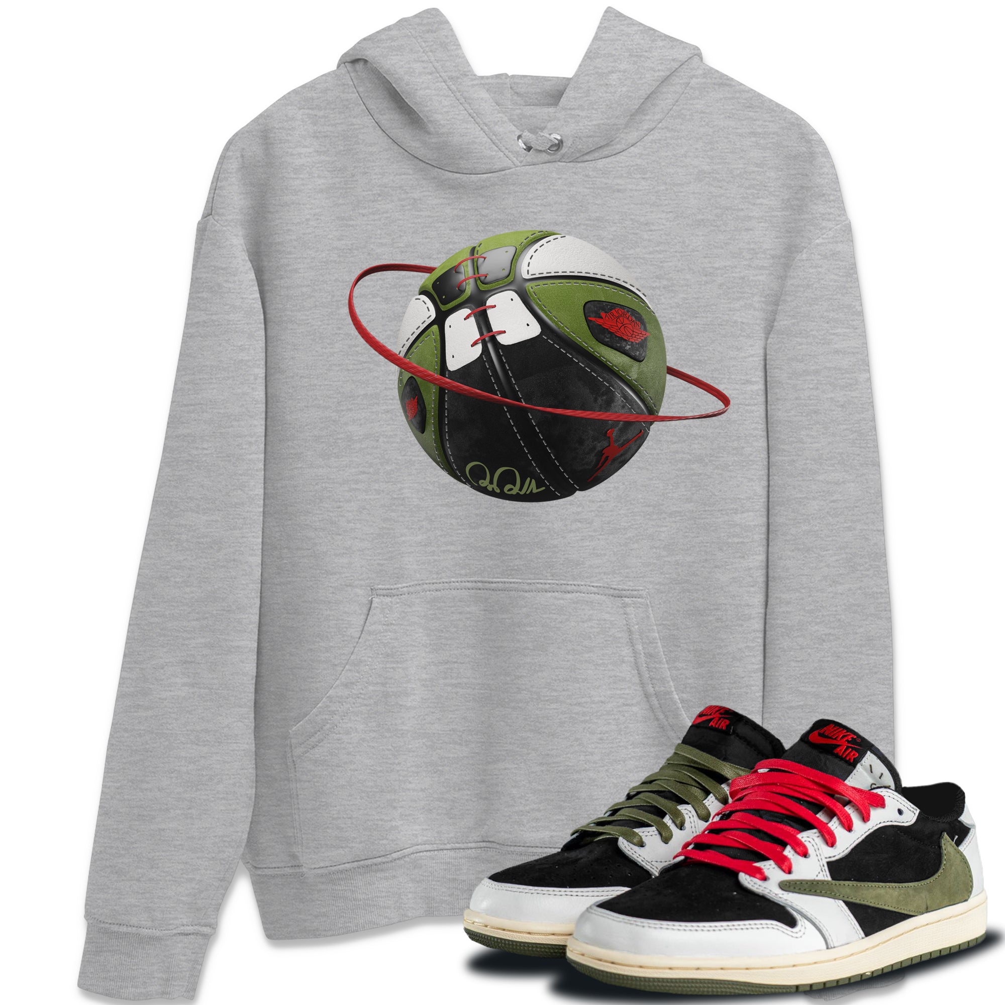 Air Jordan 1 Travis Scott Olive Sneaker Match Tees Basketball Planet Streetwear Sneaker Shirt AJ1 OG Travis Scott Olive Sneaker Release Tees Unisex Shirts Heather Grey 1