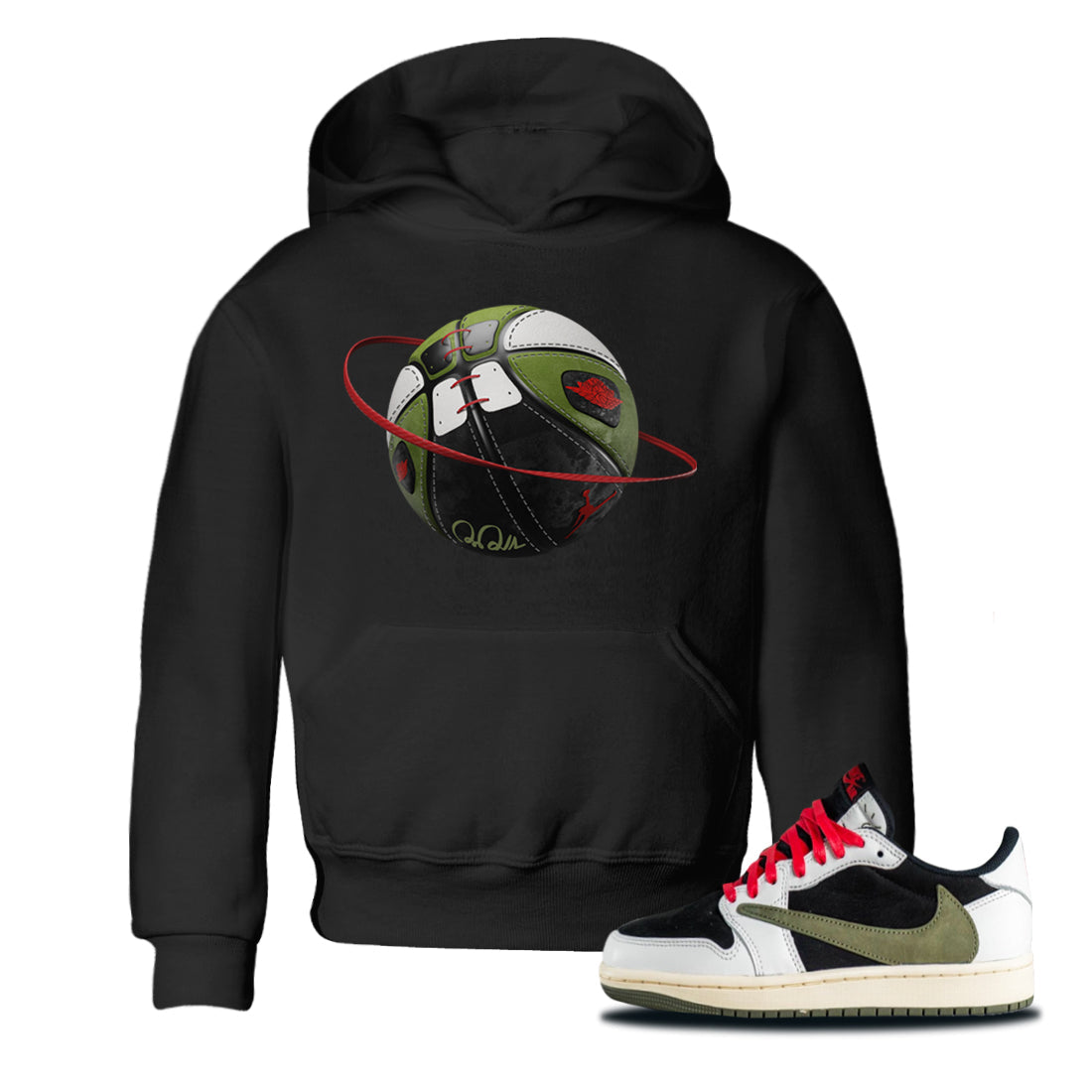 Air Jordan 1 Travis Scott Olive Sneaker Match Tees Basketball Planet Streetwear Sneaker Shirt AJ1 OG Travis Scott Olive Sneaker Release Tees Kids Shirts Black 1