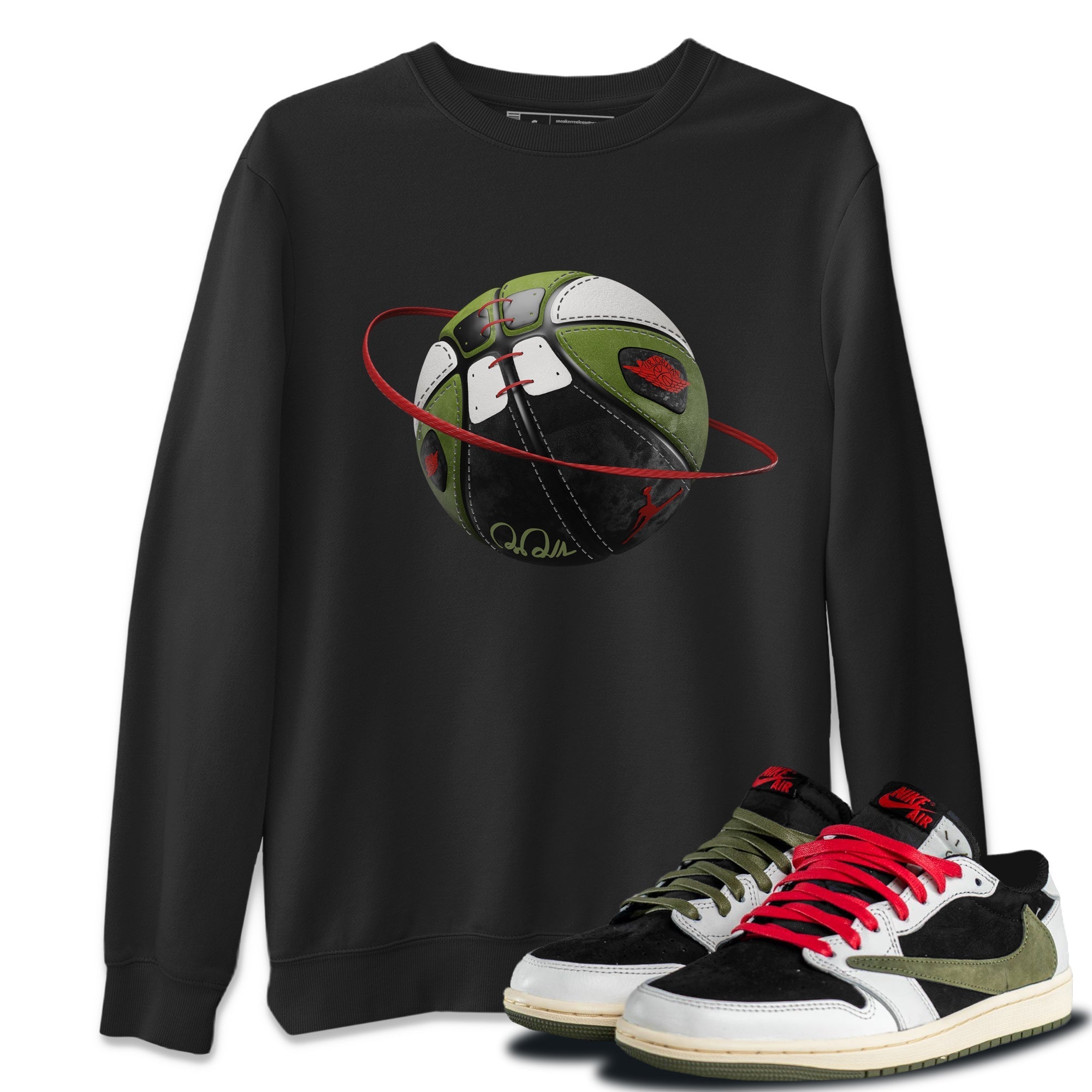Air Jordan 1 Travis Scott Olive Sneaker Match Tees Basketball Planet Streetwear Sneaker Shirt AJ1 OG Travis Scott Olive Sneaker Release Tees Unisex Shirts Black 1