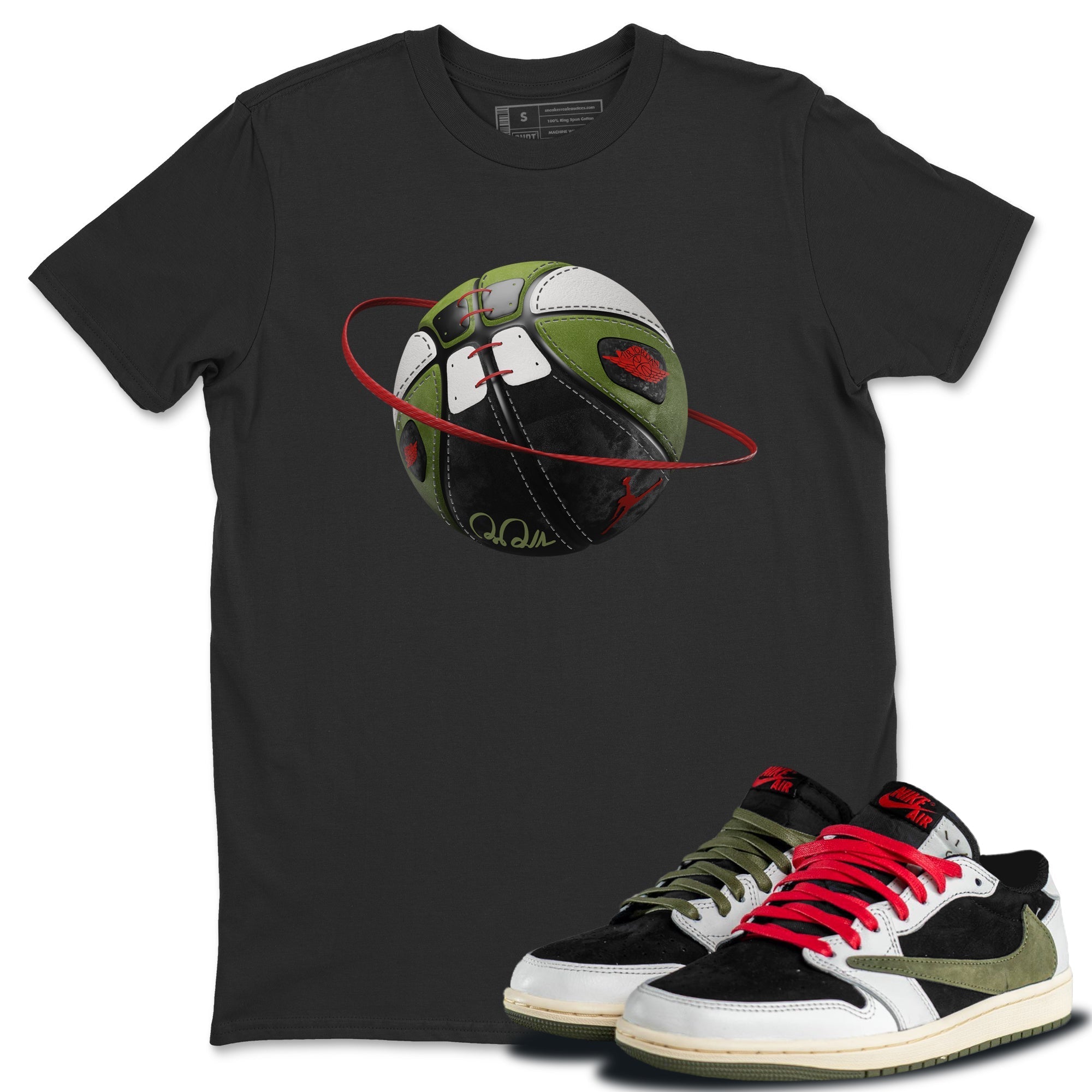 Air Jordan 1 Travis Scott Olive Sneaker Match Tees Basketball Planet Streetwear Sneaker Shirt AJ1 OG Travis Scott Olive Sneaker Release Tees Unisex Shirts Black 1