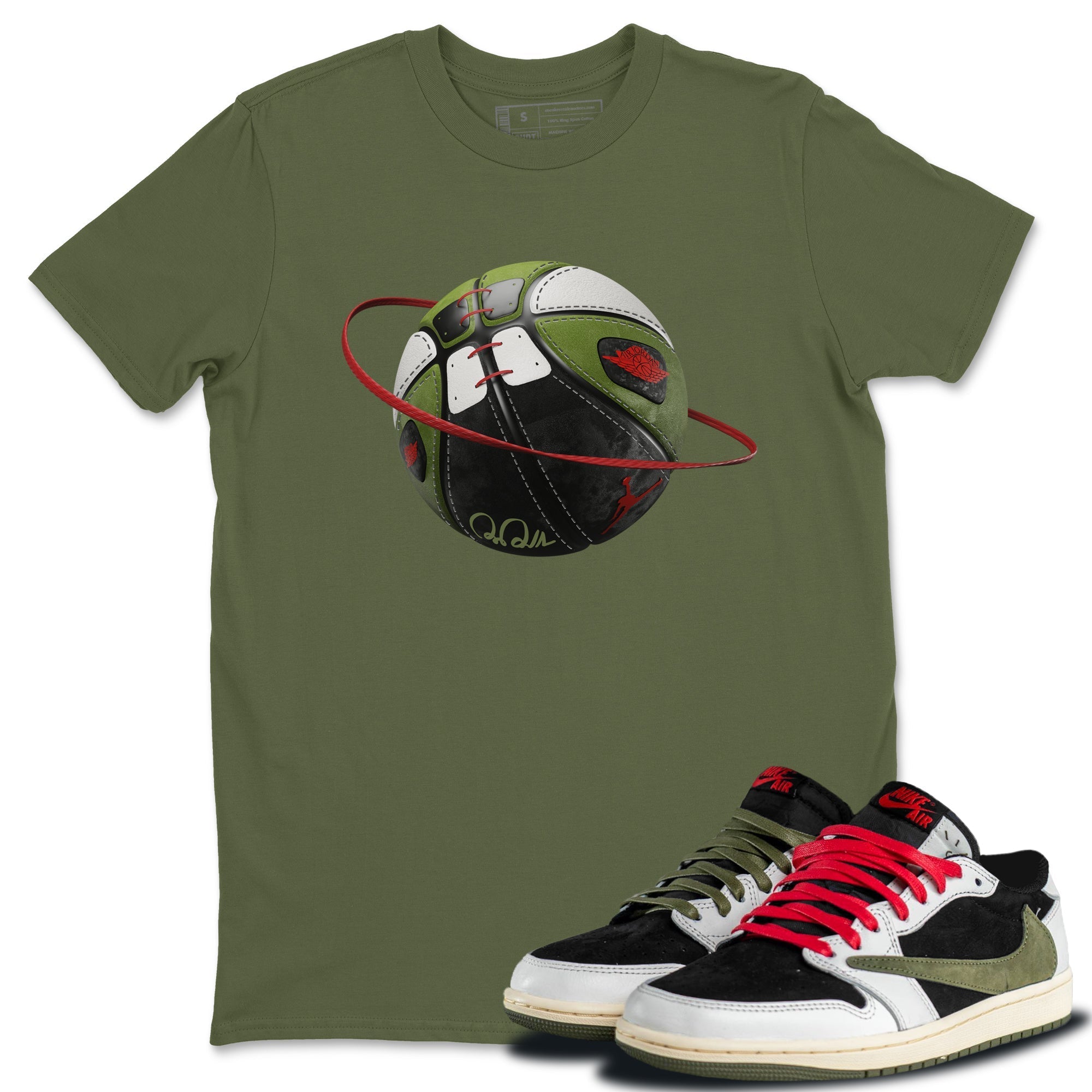 Air Jordan 1 Travis Scott Olive Sneaker Match Tees Basketball Planet Streetwear Sneaker Shirt AJ1 OG Travis Scott Olive Sneaker Release Tees Unisex Shirts Military Green 1