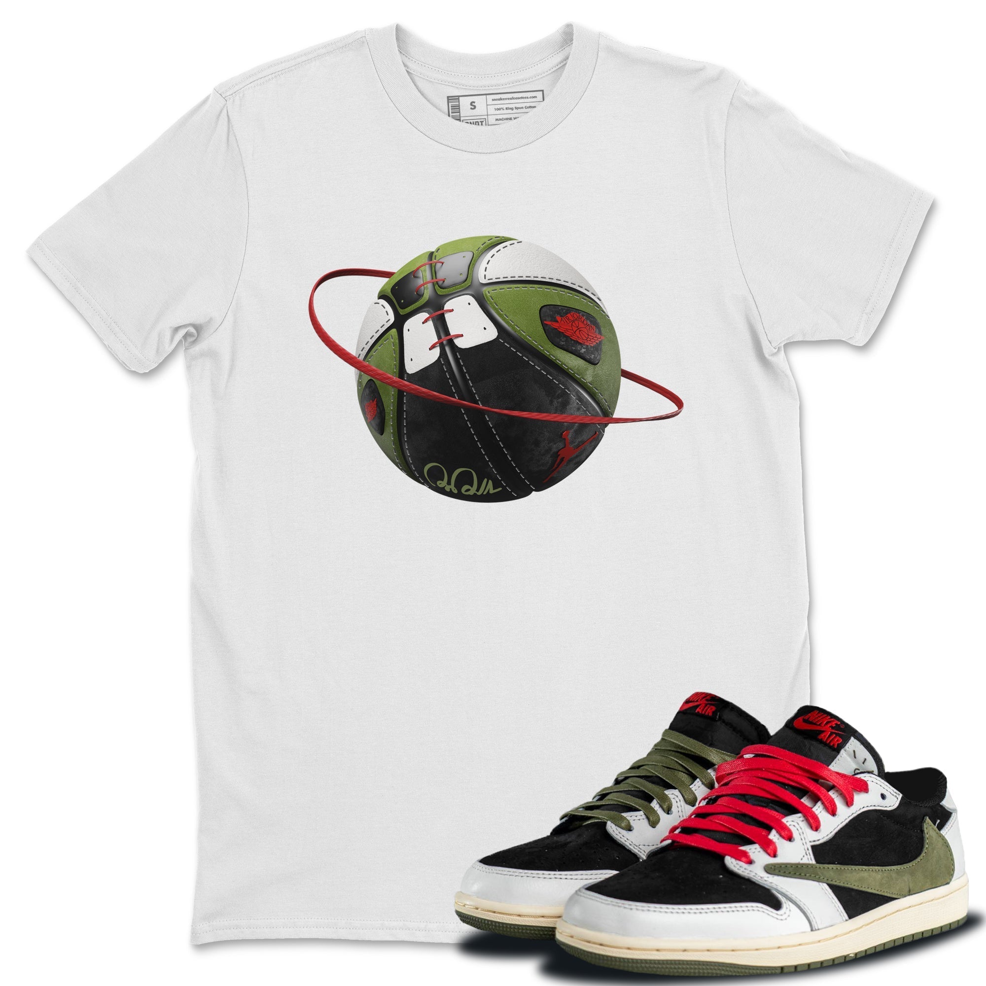 Air Jordan 1 Travis Scott Olive Sneaker Match Tees Basketball Planet Streetwear Sneaker Shirt AJ1 OG Travis Scott Olive Sneaker Release Tees Unisex Shirts White 1