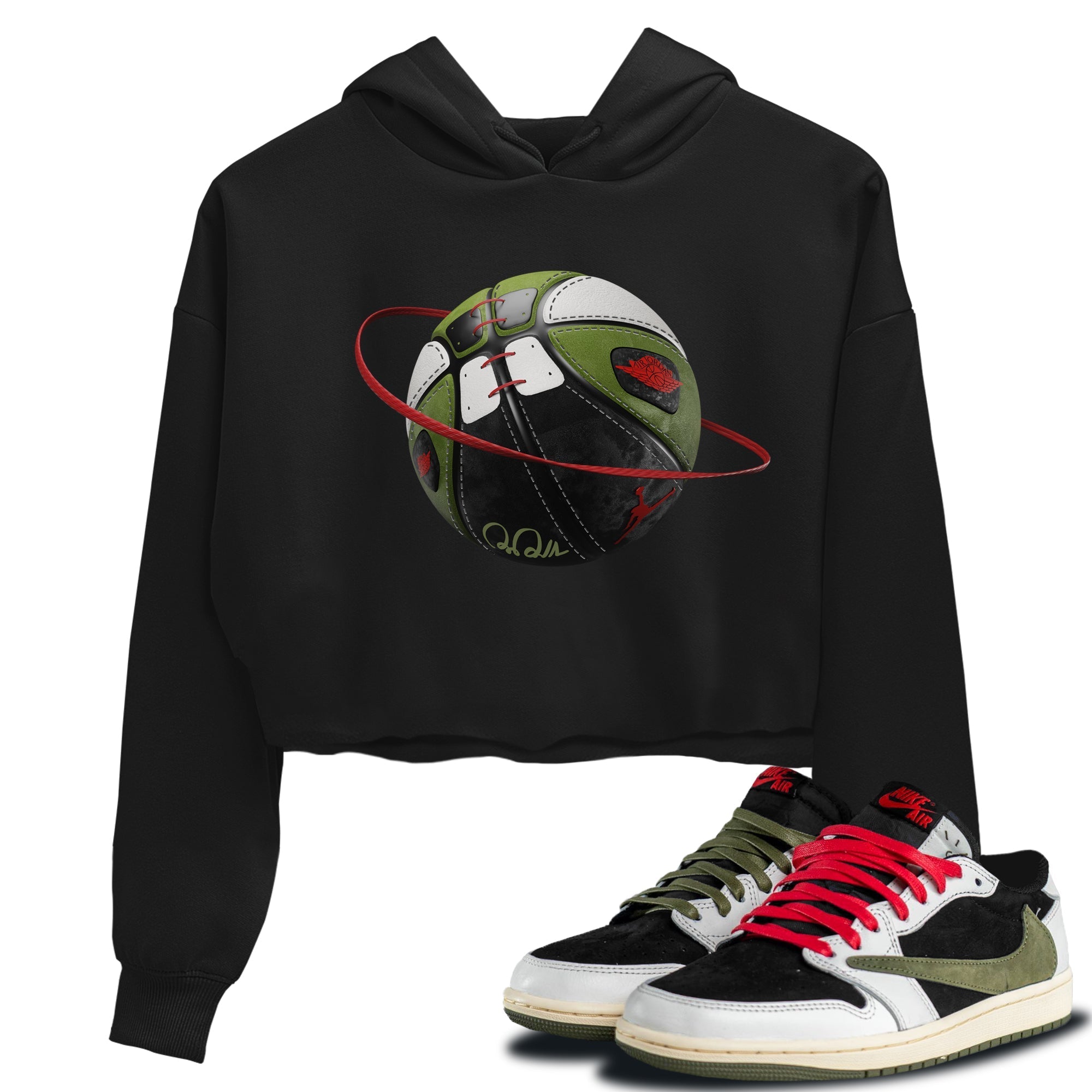 Air Jordan 1 Travis Scott Olive Sneaker Match Tees Basketball Planet Streetwear Sneaker Shirt AJ1 OG Travis Scott Olive Sneaker Release Tees Women's Shirts Black 1