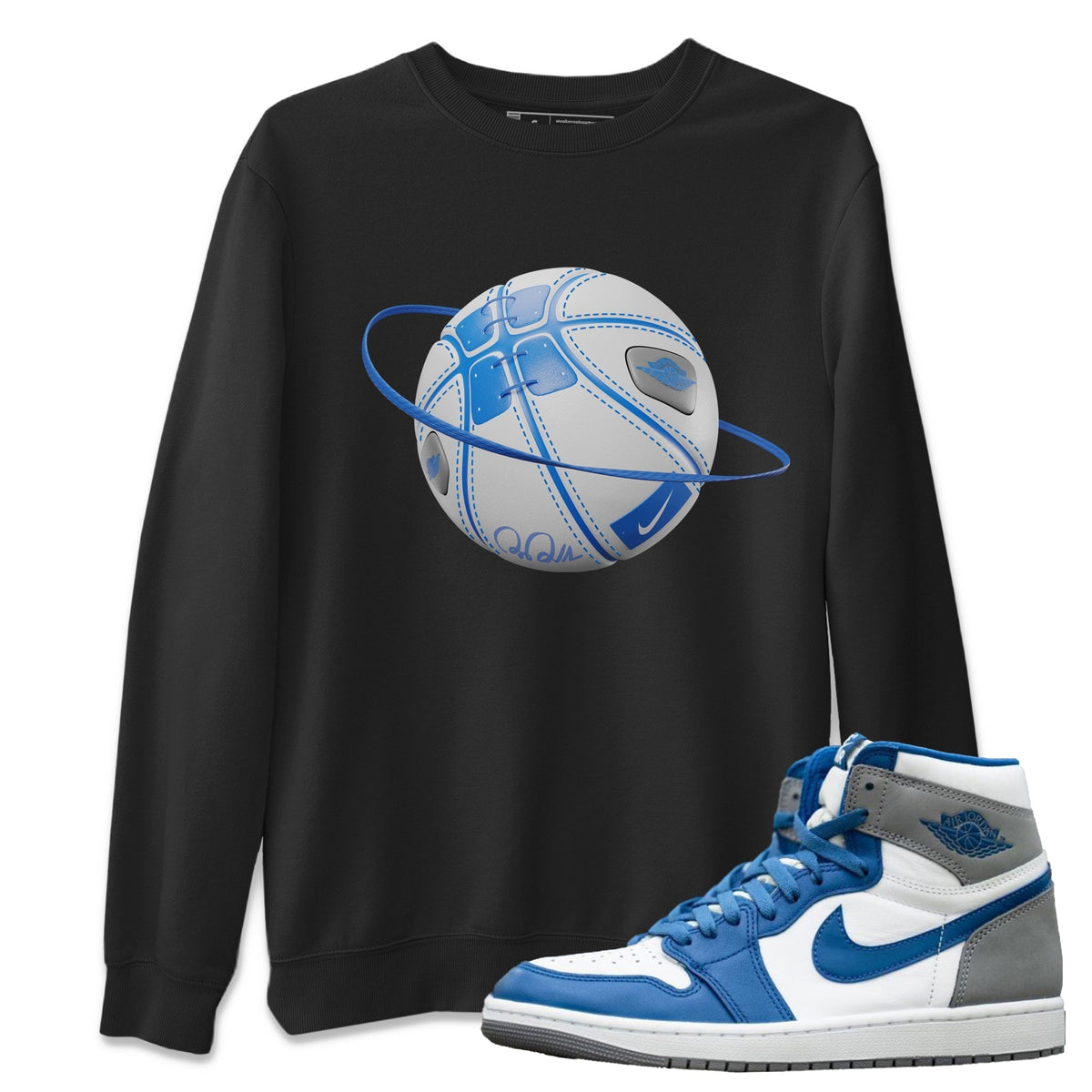 Jordan 1 True Blue Sneaker Matching T-Shirt Basketball Planet Sneaker Tees Jordan 1 True Blue Sneaker Release Tees Crew Neck Tees