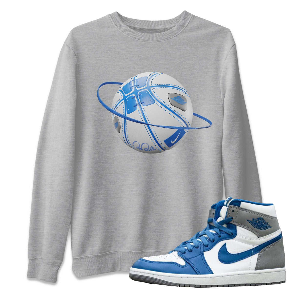 Jordan 1 True Blue Sneaker Matching T-Shirt Basketball Planet Sneaker Tees Jordan 1 True Blue Sneaker Release Tees Crew Neck Tees