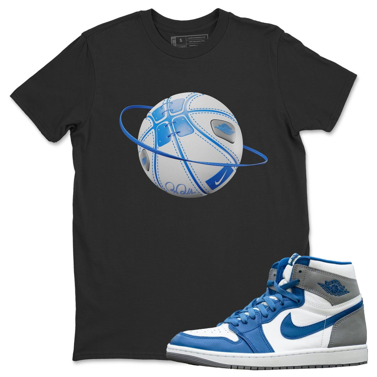 Jordan 1 True Blue Sneaker Matching T-Shirt Basketball Planet Sneaker Tees Jordan 1 True Blue Sneaker Release Tees Crew Neck Tees