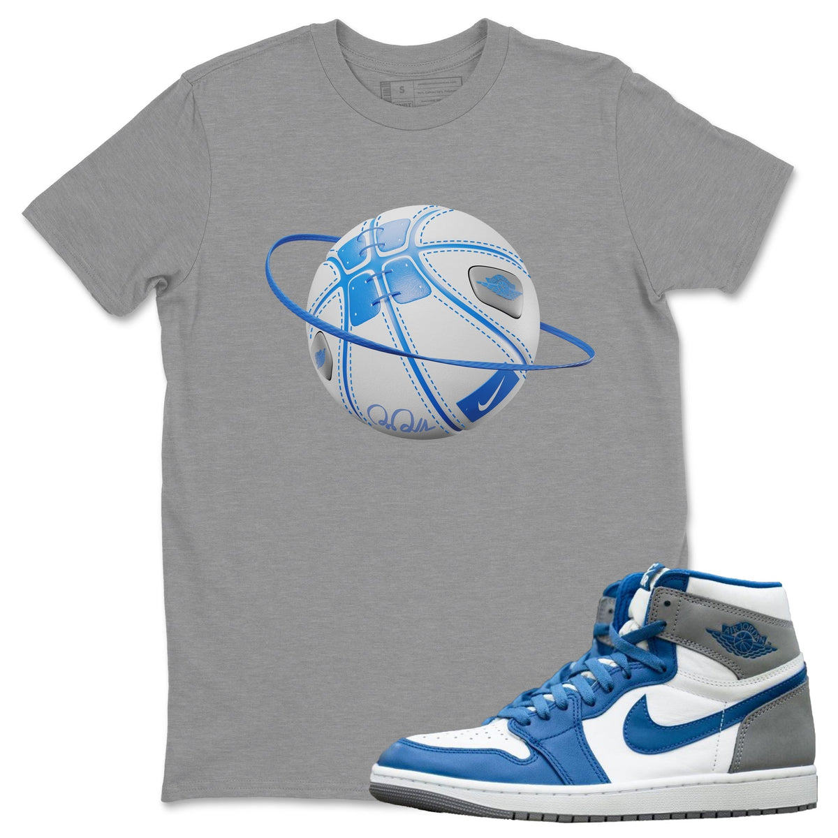 Jordan 1 True Blue Sneaker Matching T-Shirt Basketball Planet Sneaker Tees Jordan 1 True Blue Sneaker Release Tees Crew Neck Tees