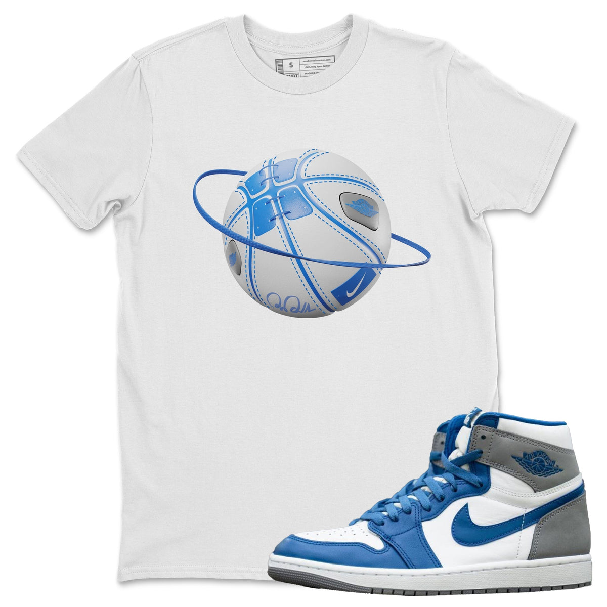 Jordan 1 True Blue Sneaker Matching T-Shirt Basketball Planet Sneaker Tees Jordan 1 True Blue Sneaker Release Tees Crew Neck Tees