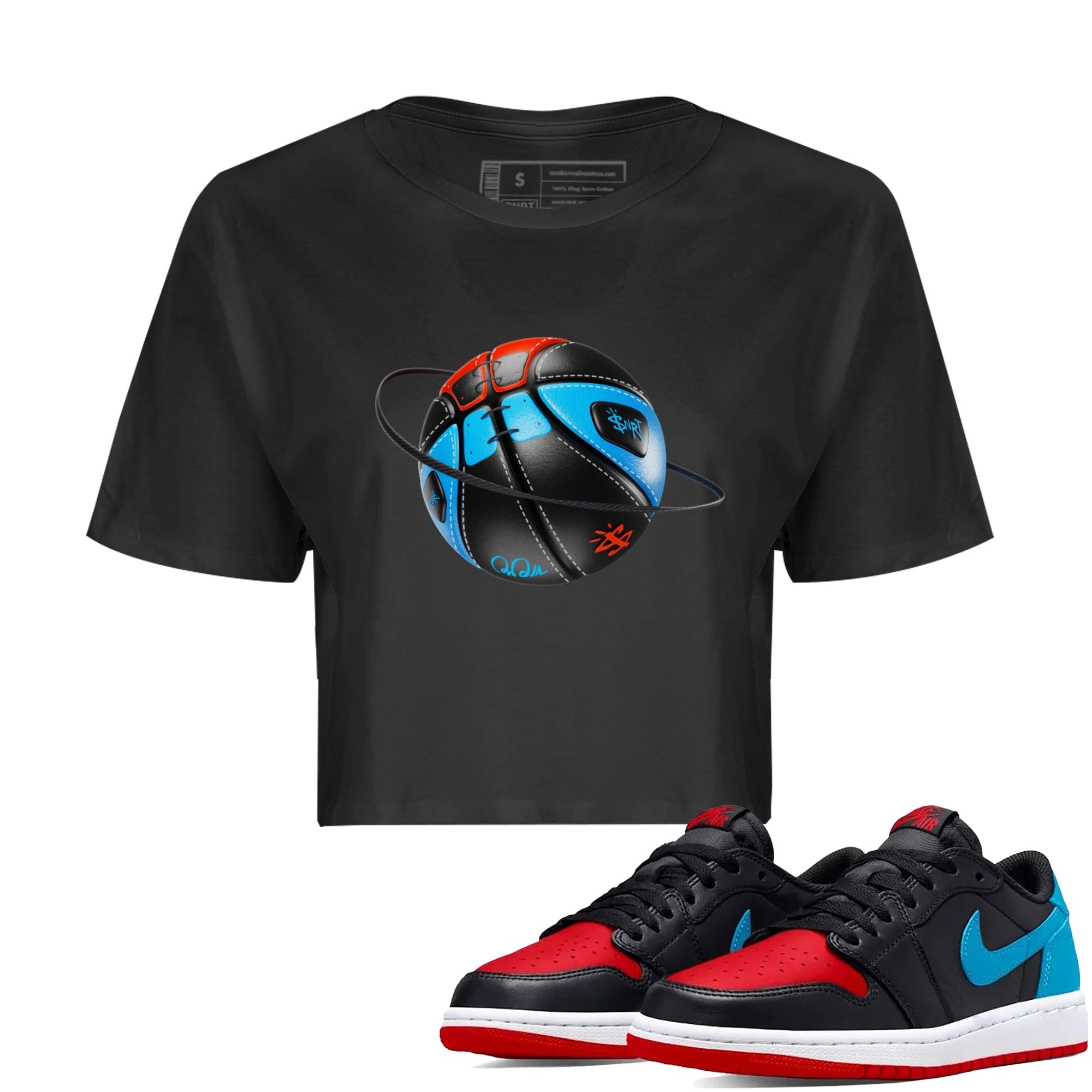 Air Jordan 1 UNC to Chicago Sneaker Match Tees Basketball Planet Streetwear Sneaker Shirt AJ1 UNC to Chicago Sneaker Release Tees Women's Shirts Black 1