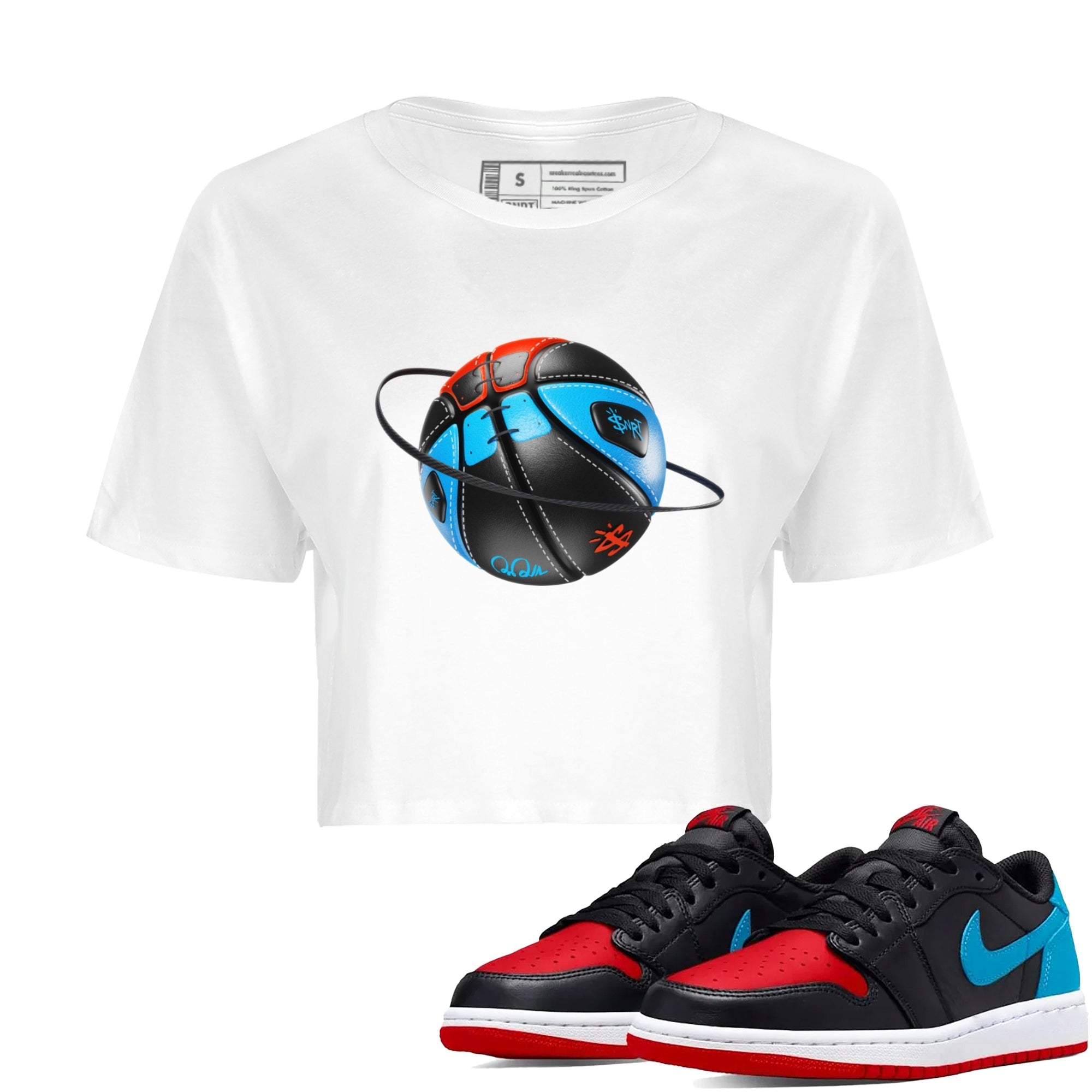 Air Jordan 1 UNC to Chicago Sneaker Match Tees Basketball Planet Streetwear Sneaker Shirt AJ1 UNC to Chicago Sneaker Release Tees Women's Shirts White 1