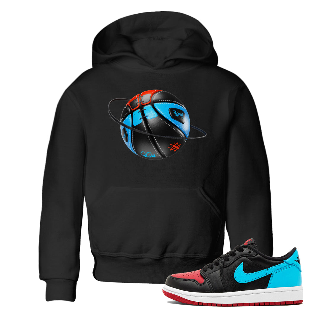 Air Jordan 1 UNC to Chicago Sneaker Match Tees Basketball Planet Streetwear Sneaker Shirt AJ1 UNC to Chicago Sneaker Release Tees Kids Shirts Black 1