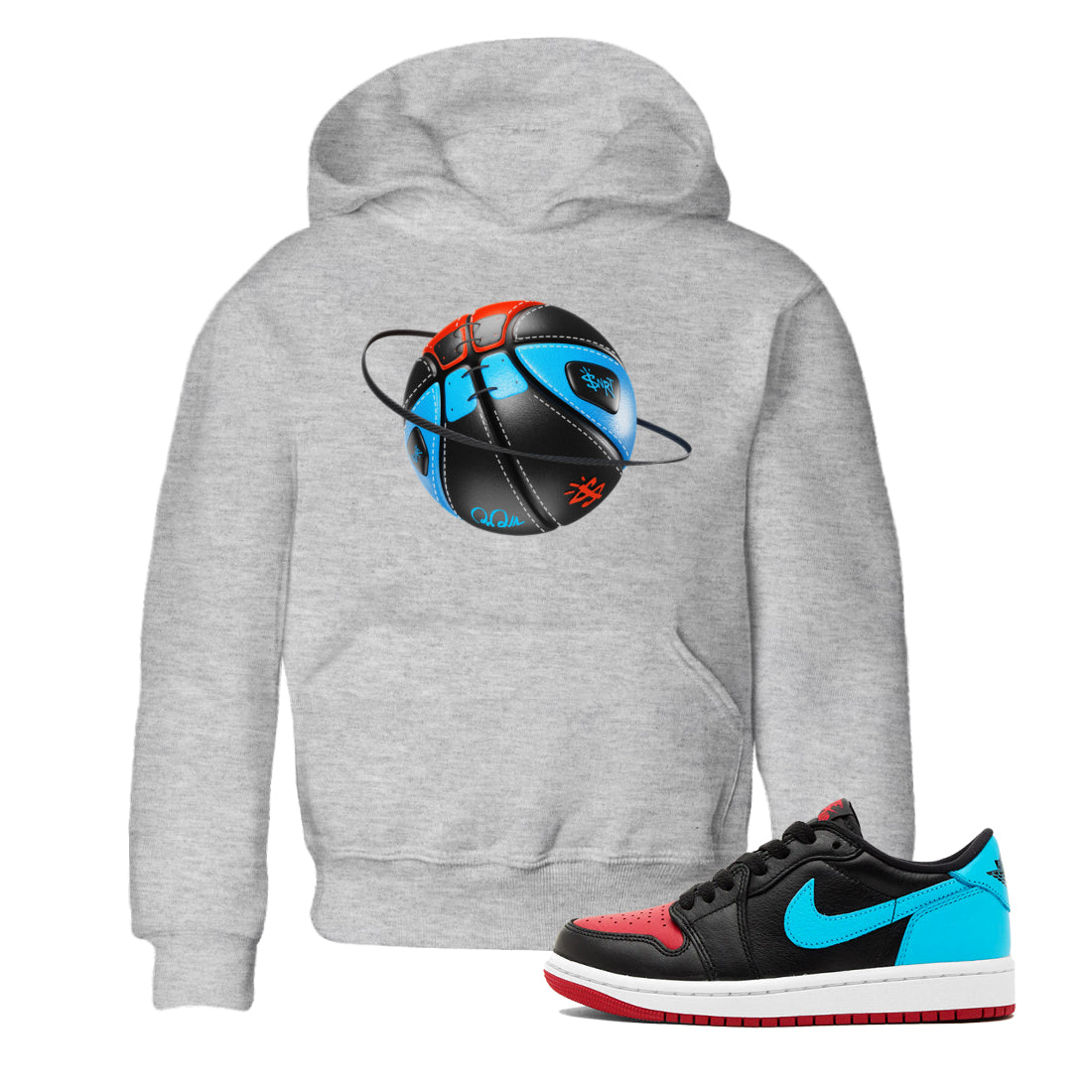 Air Jordan 1 UNC to Chicago Sneaker Match Tees Basketball Planet Streetwear Sneaker Shirt AJ1 UNC to Chicago Sneaker Release Tees Kids Shirts Heather Grey 1
