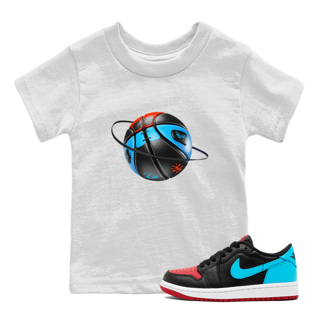 Air Jordan 1 UNC to Chicago Sneaker Match Tees Basketball Planet Streetwear Sneaker Shirt AJ1 UNC to Chicago Sneaker Release Tees Kids Shirts White 1