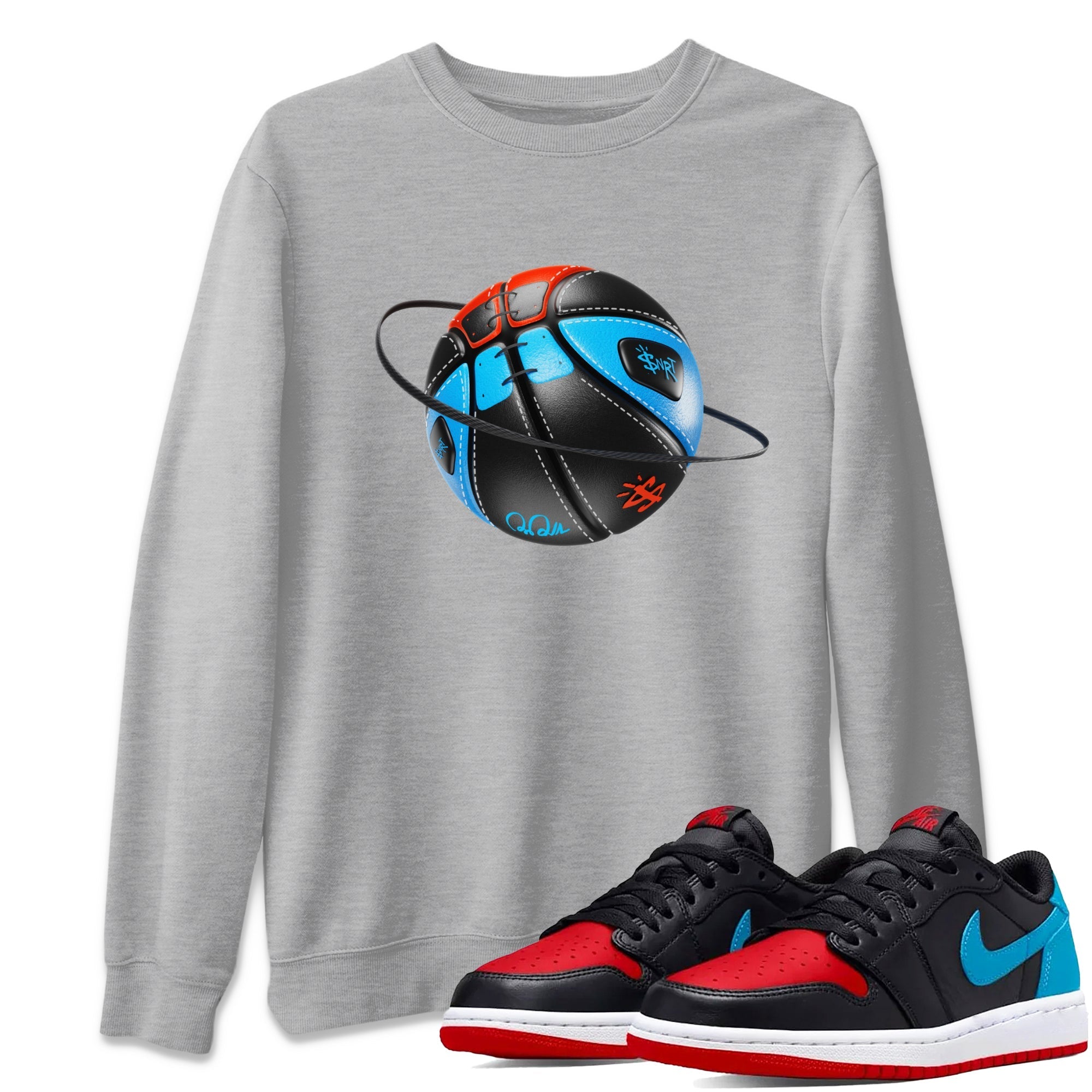 Air Jordan 1 UNC to Chicago Sneaker Match Tees Basketball Planet Streetwear Sneaker Shirt AJ1 UNC to Chicago Sneaker Release Tees Unisex Shirts Heather Grey 1