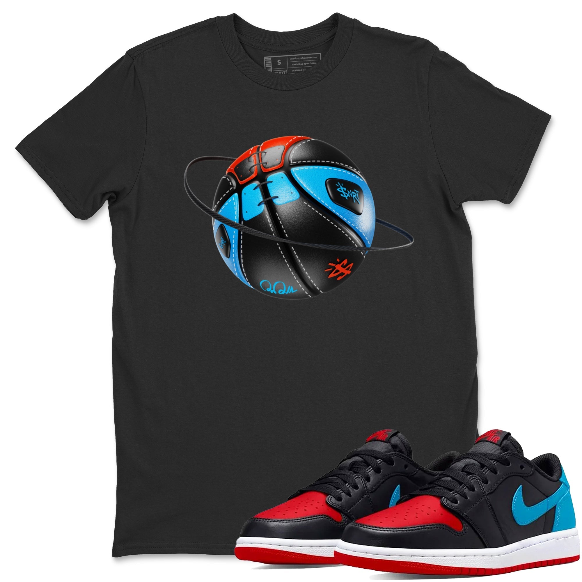 Air Jordan 1 UNC to Chicago Sneaker Match Tees Basketball Planet Streetwear Sneaker Shirt AJ1 UNC to Chicago Sneaker Release Tees Unisex Shirts Black 1