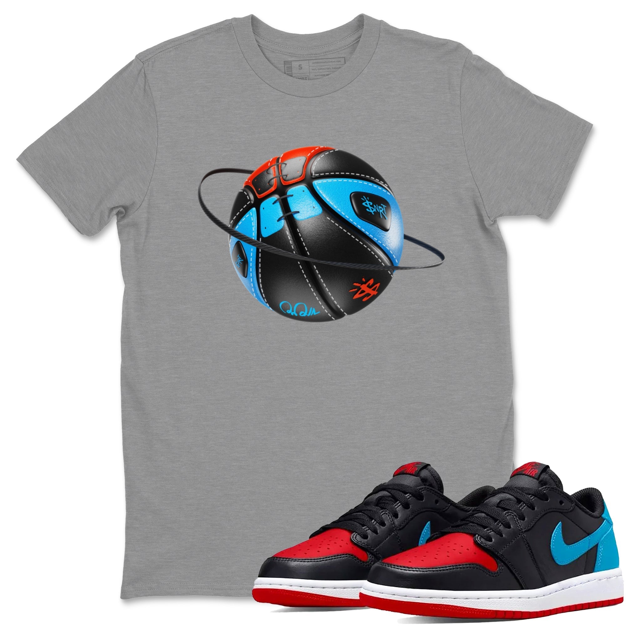 Air Jordan 1 UNC to Chicago Sneaker Match Tees Basketball Planet Streetwear Sneaker Shirt AJ1 UNC to Chicago Sneaker Release Tees Unisex Shirts Heather Grey 1