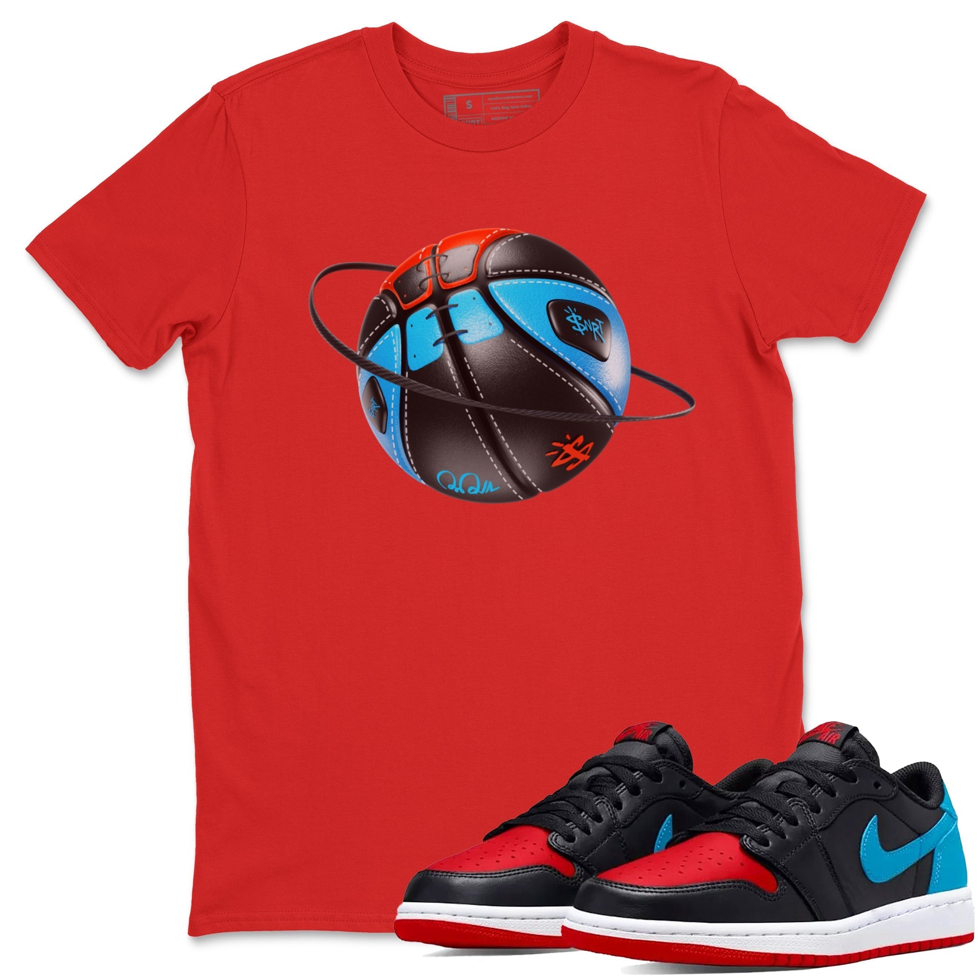 Air Jordan 1 UNC to Chicago Sneaker Match Tees Basketball Planet Streetwear Sneaker Shirt AJ1 UNC to Chicago Sneaker Release Tees Unisex Shirts Red 1