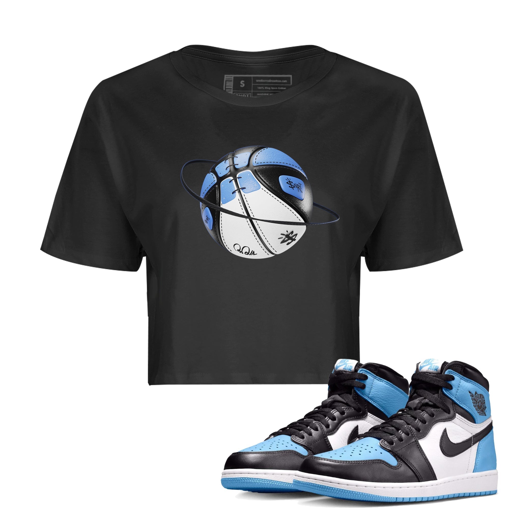 Air Jordan 1 Retro High OG UNC Toe Shirt to match Jordans Basketball Planet Streetwear Sneaker Shirt 1s UNC Toe Drip Gear Zone Sneaker Matching Clothing Crop T-Shirts Black 1