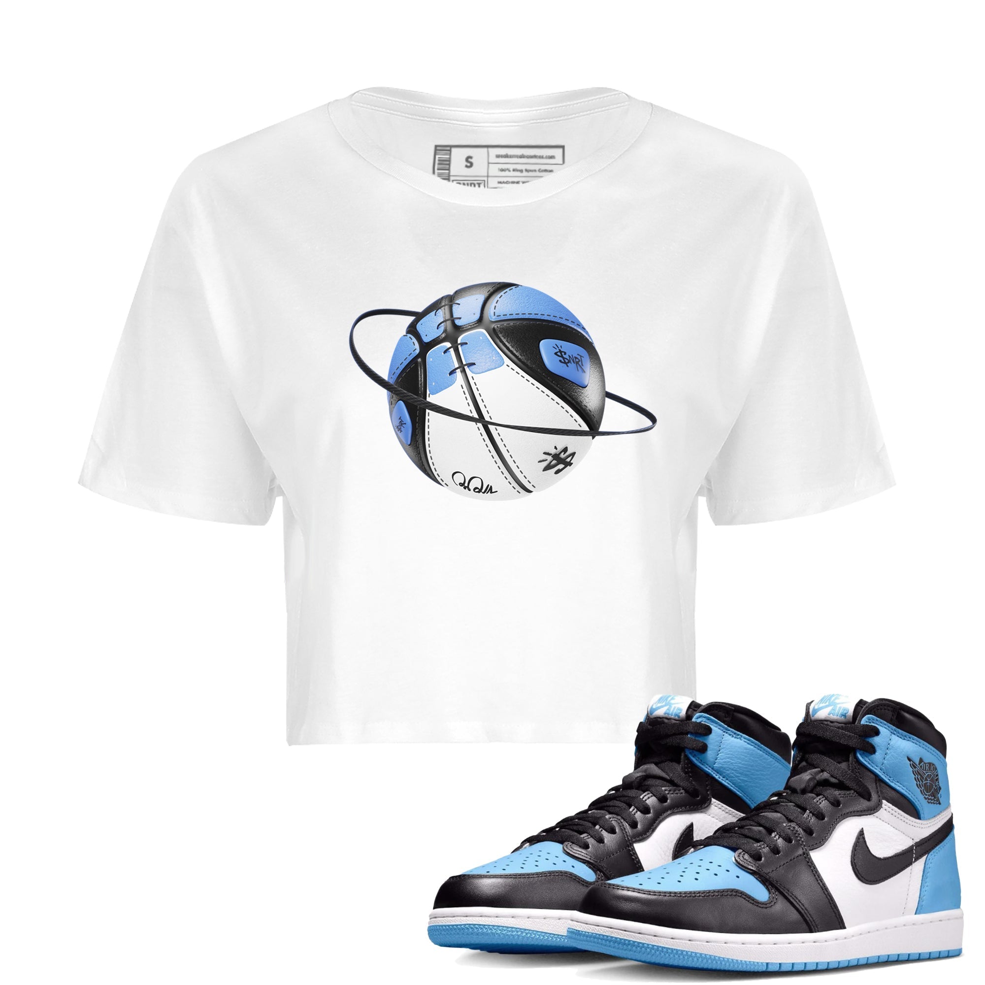 Air Jordan 1 Retro High OG UNC Toe Shirt to match Jordans Basketball Planet Streetwear Sneaker Shirt 1s UNC Toe Drip Gear Zone Sneaker Matching Clothing Crop T-Shirts White 1