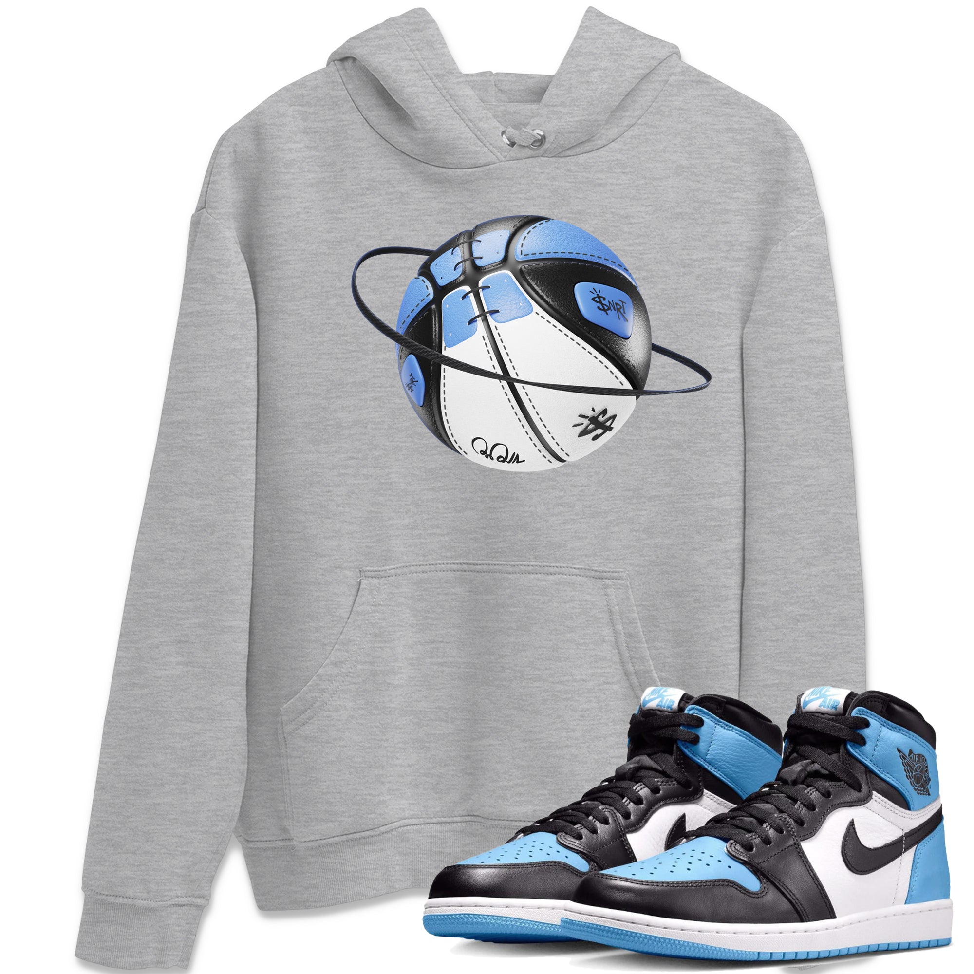 Air Jordan 1 Retro High OG UNC Toe Shirt to match Jordans Basketball Planet Streetwear Sneaker Shirt 1s UNC Toe Drip Gear Zone Sneaker Matching Clothing Crew Neck T-Shirts Heather Grey 1