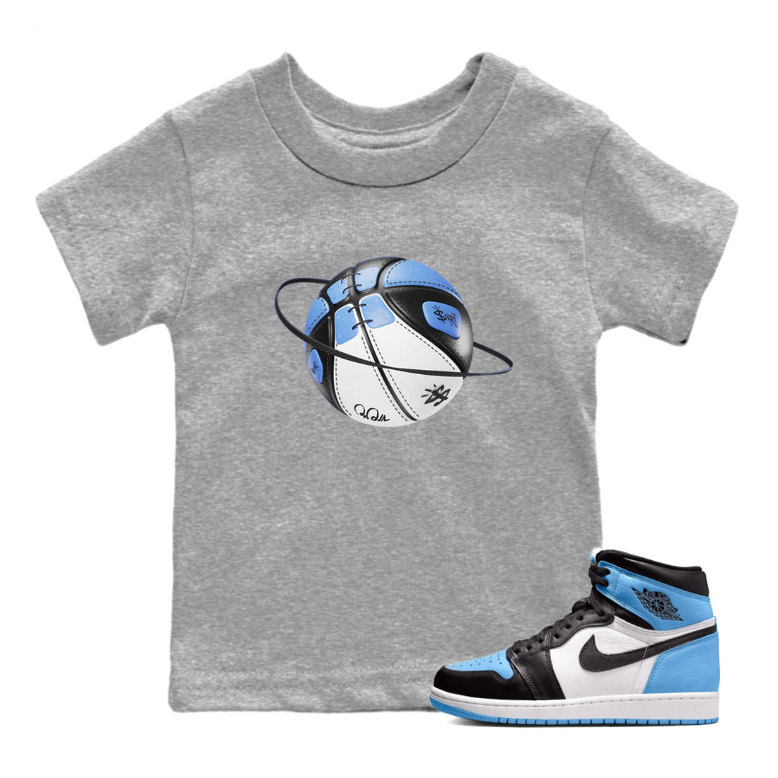 Air Jordan 1 Retro High OG UNC Toe Shirt to match Jordans Basketball Planet Streetwear Sneaker Shirt 1s UNC Toe Drip Gear Zone Sneaker Matching Clothing Kids and Baby Tees Heather Grey 1