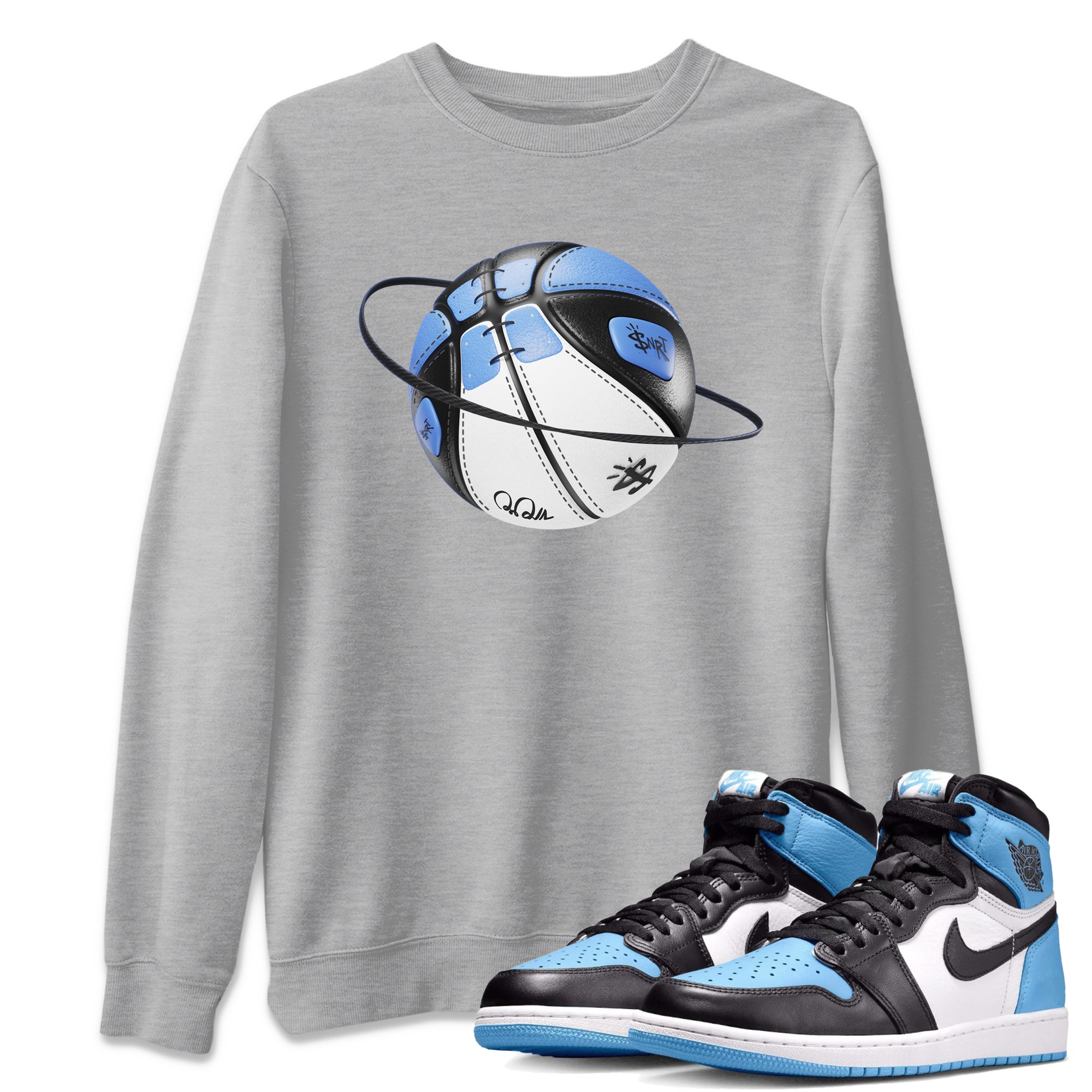 Air Jordan 1 Retro High OG UNC Toe Shirt to match Jordans Basketball Planet Streetwear Sneaker Shirt 1s UNC Toe Drip Gear Zone Sneaker Matching Clothing Crew Neck T-Shirts Heather Grey 1