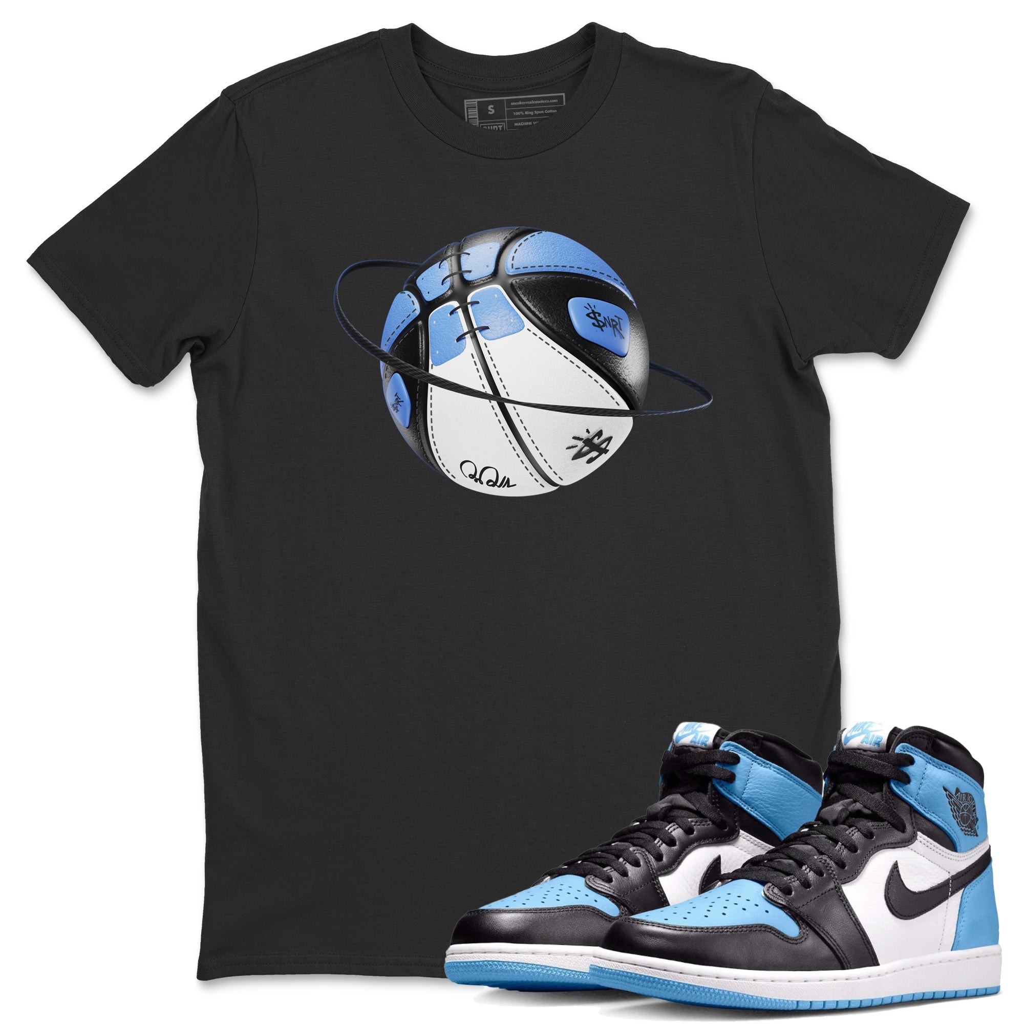 Air Jordan 1 Retro High OG UNC Toe Shirt to match Jordans Basketball Planet Streetwear Sneaker Shirt 1s UNC Toe Drip Gear Zone Sneaker Matching Clothing Crew Neck T-Shirts Black 1