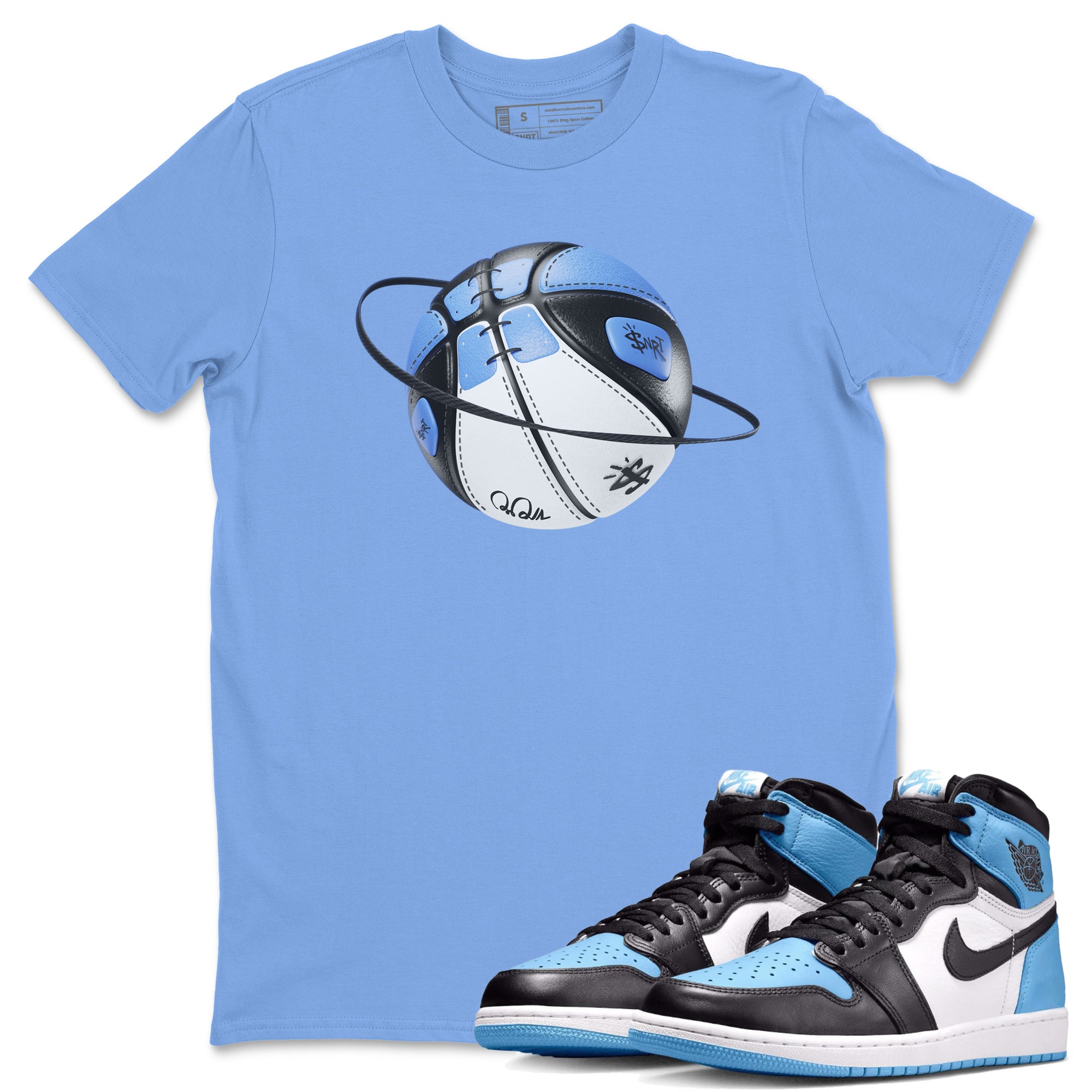 Air Jordan 1 Retro High OG UNC Toe Shirt to match Jordans Basketball Planet Streetwear Sneaker Shirt 1s UNC Toe Drip Gear Zone Sneaker Matching Clothing Crew Neck T-Shirts Carolina Blue 1