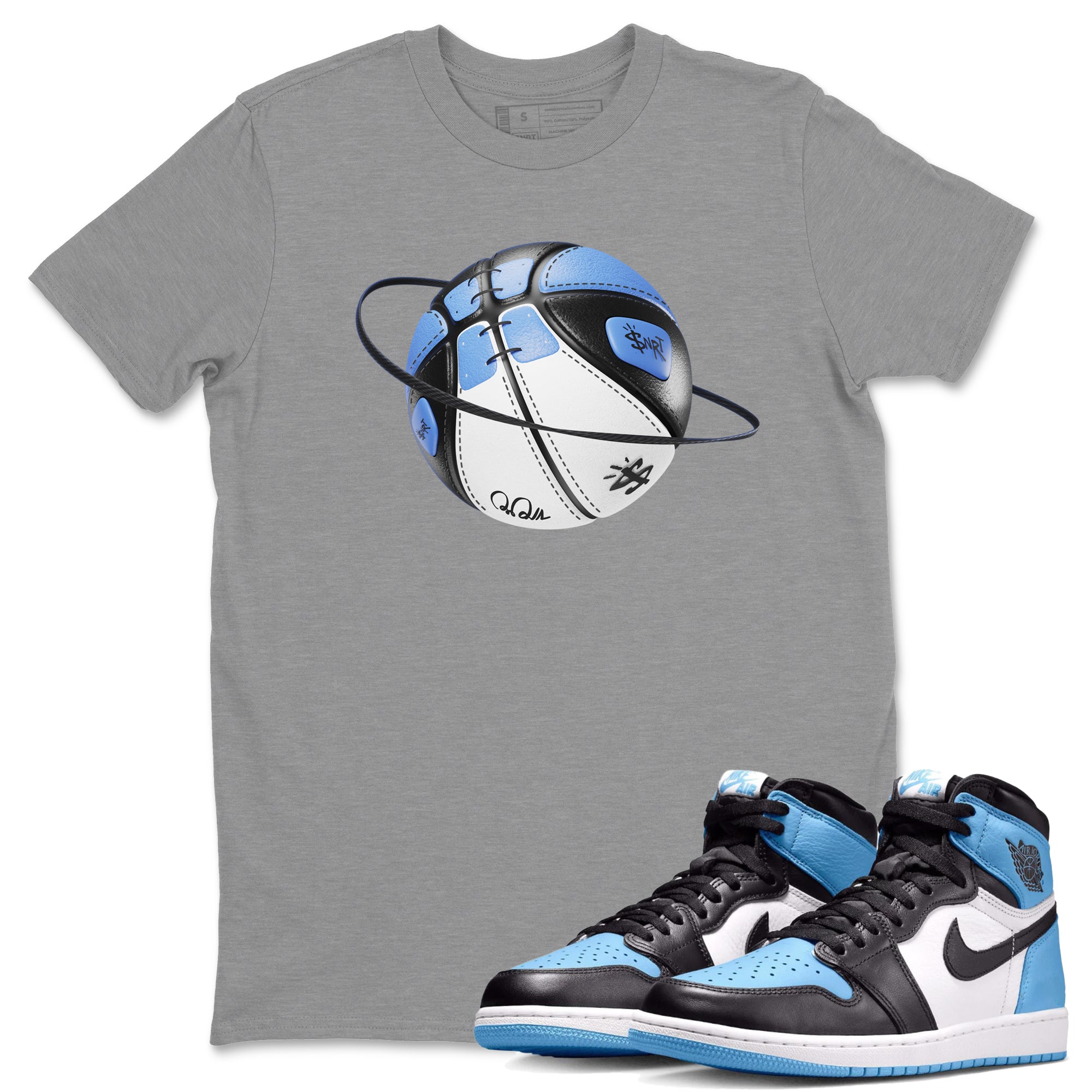 Air Jordan 1 Retro High OG UNC Toe Shirt to match Jordans Basketball Planet Streetwear Sneaker Shirt 1s UNC Toe Drip Gear Zone Sneaker Matching Clothing Crew Neck T-Shirts Heather Grey 1