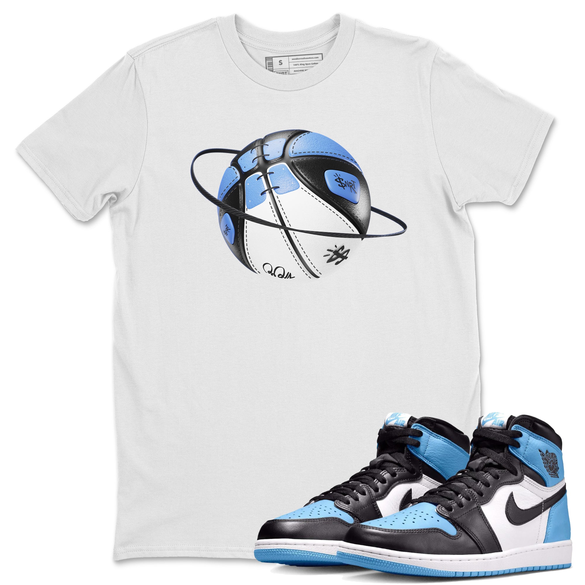 Air Jordan 1 Retro High OG UNC Toe Shirt to match Jordans Basketball Planet Streetwear Sneaker Shirt 1s UNC Toe Drip Gear Zone Sneaker Matching Clothing Crew Neck T-Shirts White 1