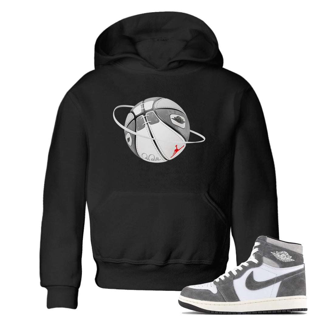 Air Jordan 1 Washed Heritage Sneaker Match Tees Basketball Planet Streetwear Sneaker Shirt AJ1 Washed Heritage Sneaker Release Tees Kids Shirts Black 1