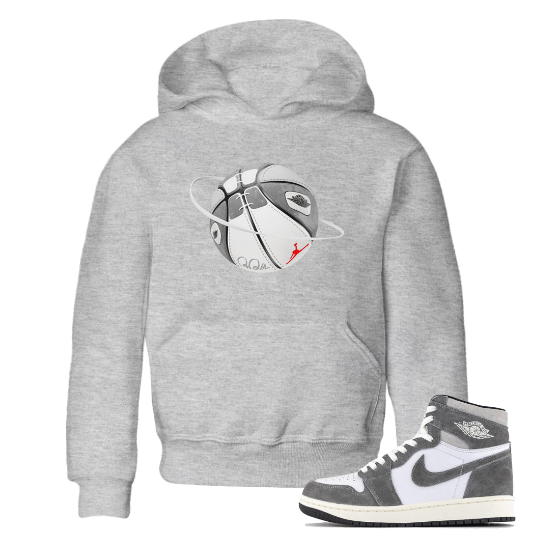 Air Jordan 1 Washed Heritage Sneaker Match Tees Basketball Planet Streetwear Sneaker Shirt AJ1 Washed Heritage Sneaker Release Tees Kids Shirts Heather Grey 1