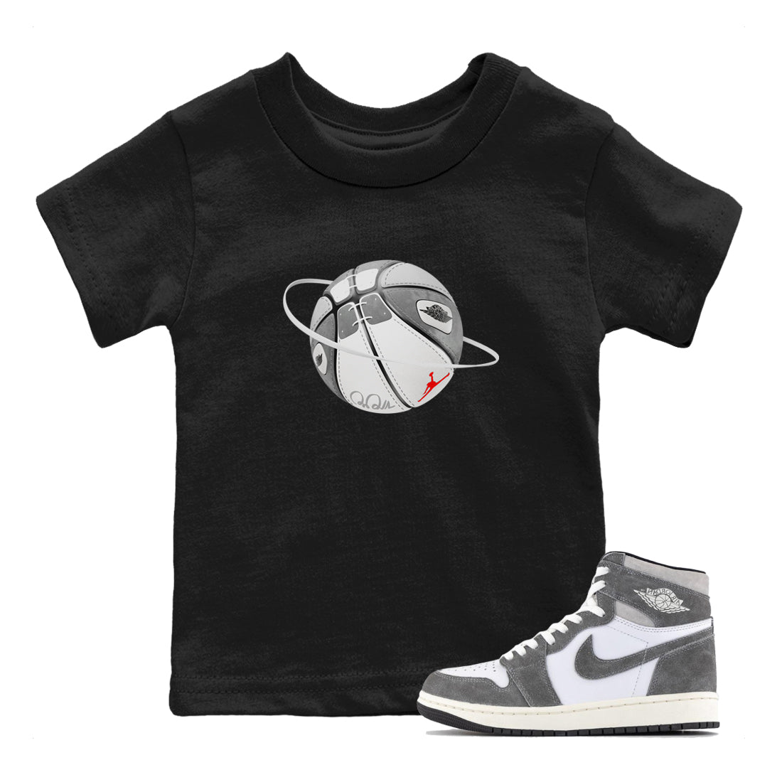 Air Jordan 1 Washed Heritage Sneaker Match Tees Basketball Planet Streetwear Sneaker Shirt AJ1 Washed Heritage Sneaker Release Tees Kids Shirts Black 1