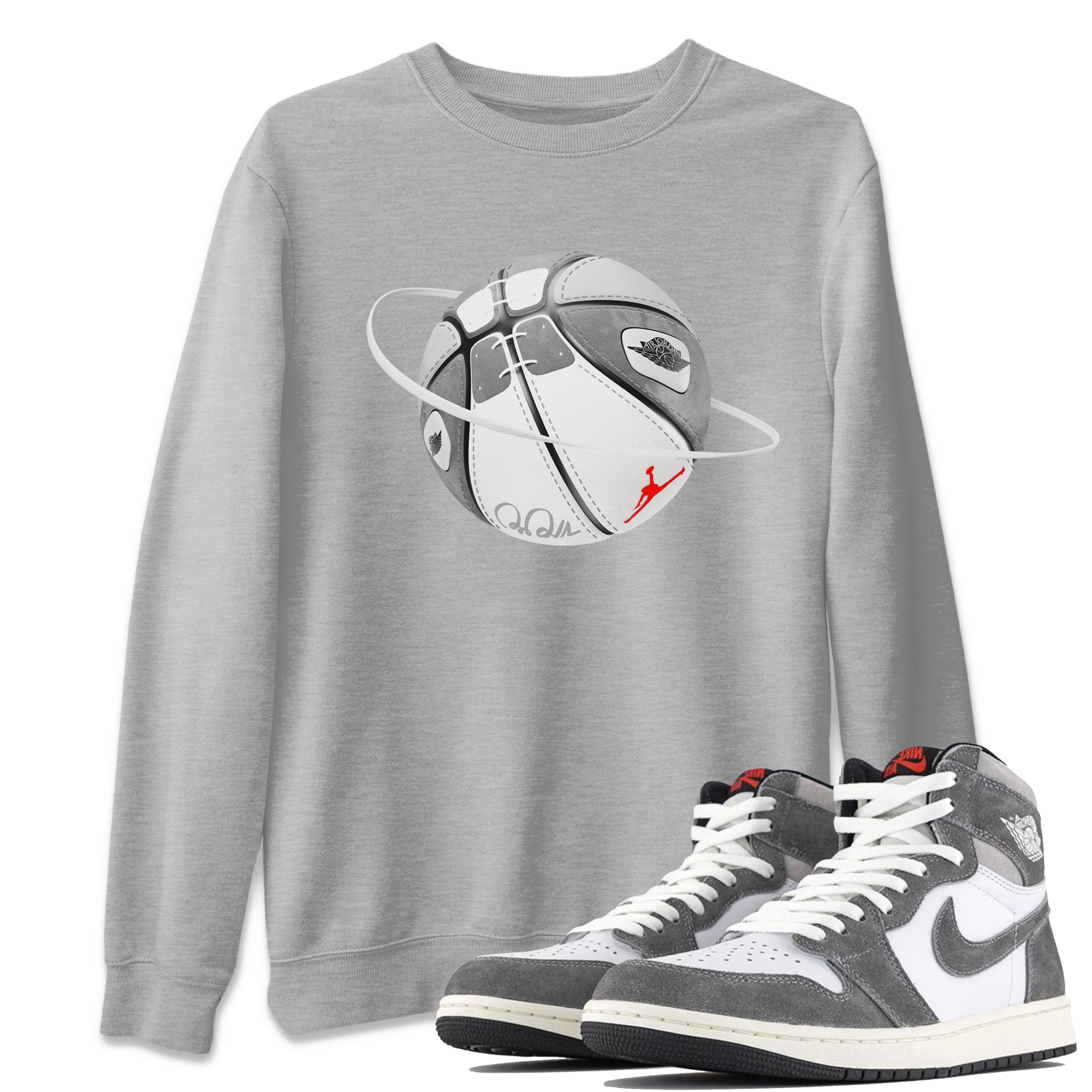 Air Jordan 1 Washed Heritage Sneaker Match Tees Basketball Planet Streetwear Sneaker Shirt AJ1 Washed Heritage Sneaker Release Tees Unisex Shirts Heather Grey 1
