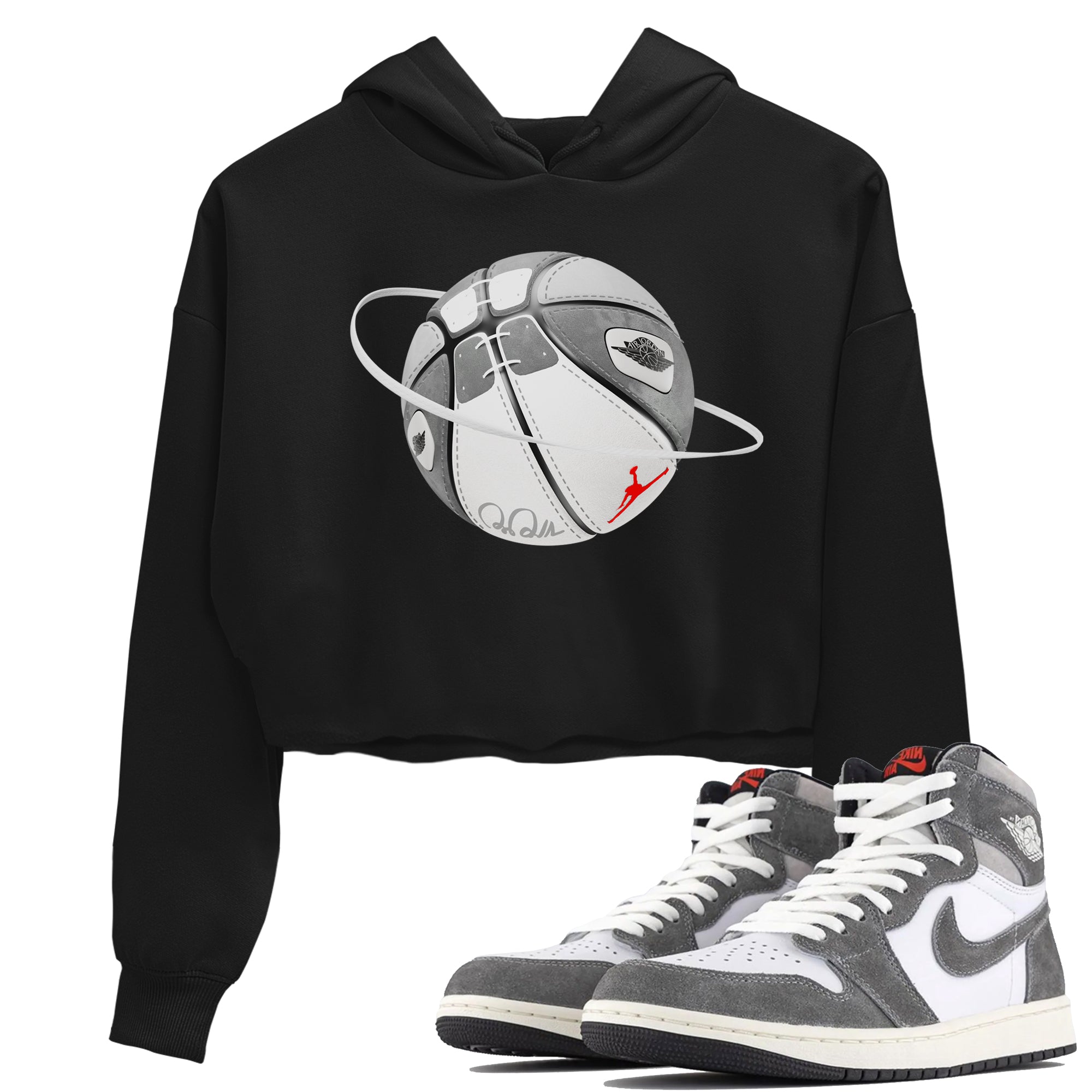 Air Jordan 1 Washed Heritage Sneaker Match Tees Basketball Planet Streetwear Sneaker Shirt AJ1 Washed Heritage Sneaker Release Tees Women's Shirts Black 1